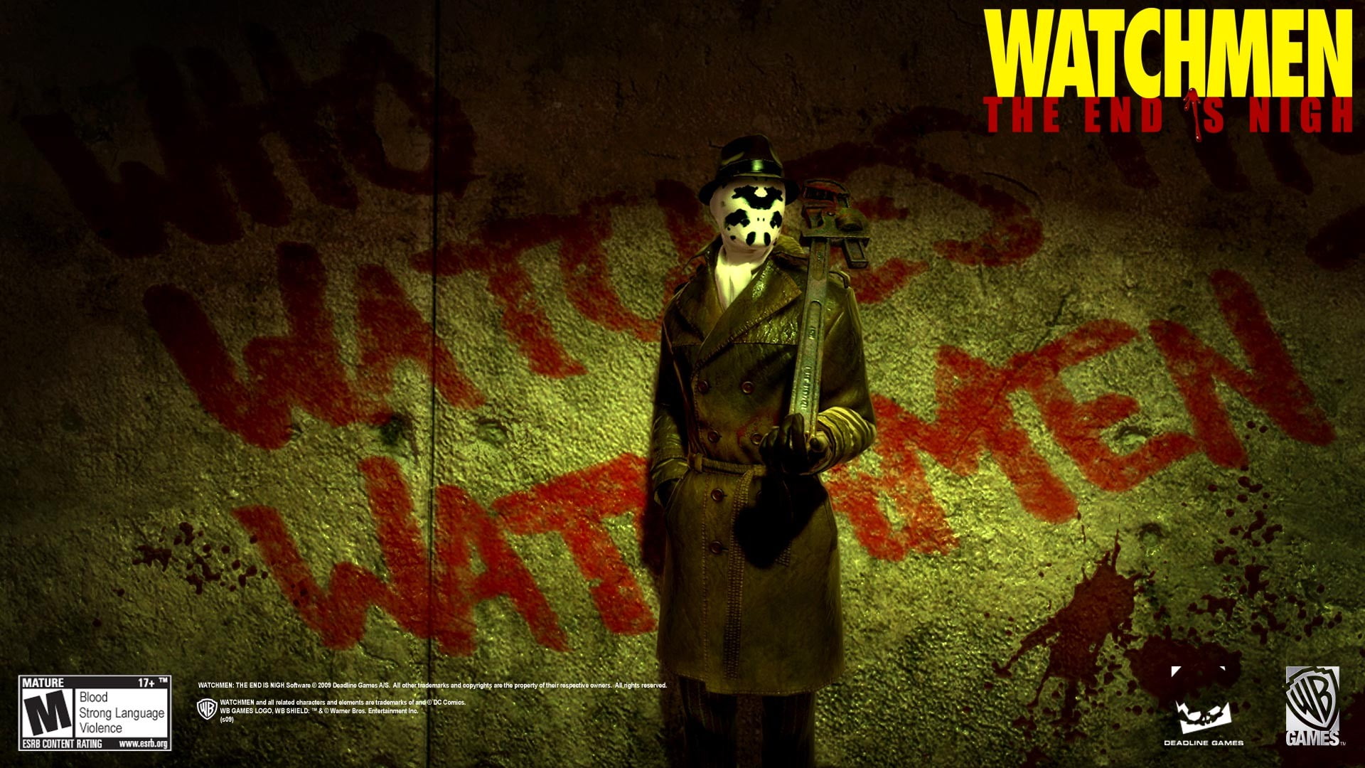 male likeness, western script, movies watchmen rorschach graffiti film posters, 1080P, wall, poster, built structure, shadow, mural, fear, creativity, HD Wallpaper