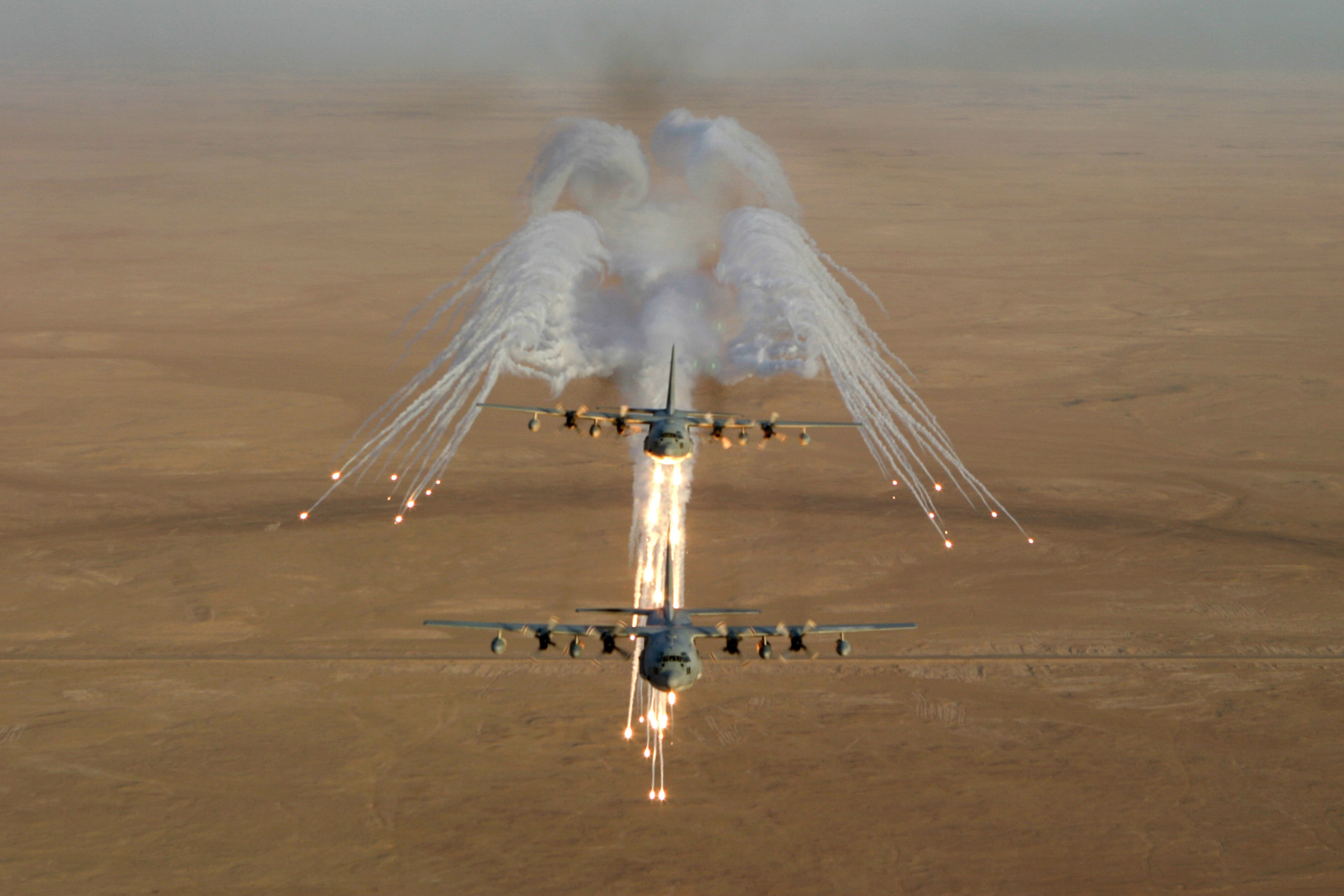 Military, desert, hd, aircraft, aircrafts, art, flares, 2K, ac, warfare, planes, spookyspectre, x, HD Wallpaper