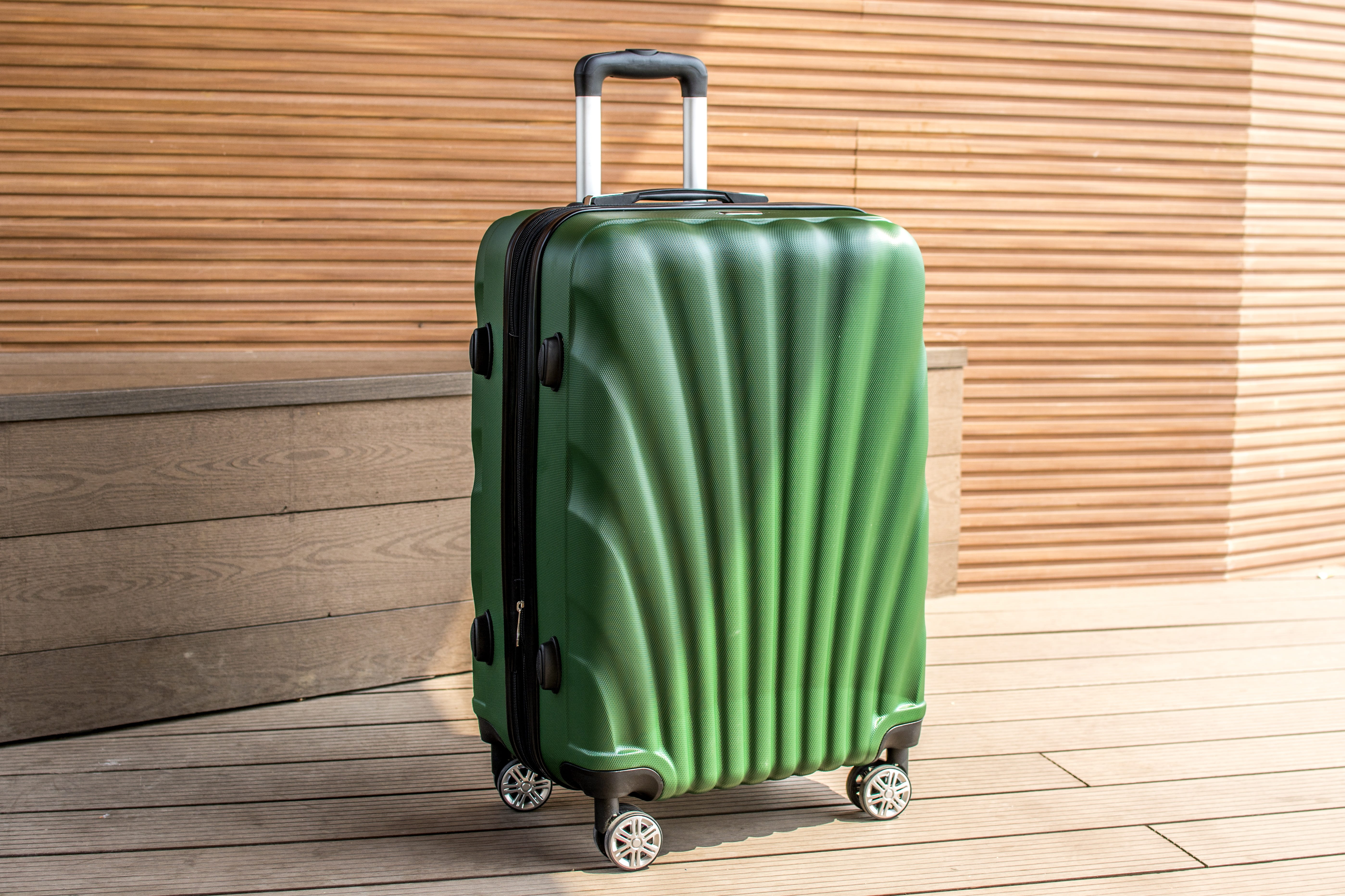 5K, luggage, wood - material, vacations, no people, freshness, wheeled luggage, pattern, indoors, striped, single object, flooring, trip, suitcase, holiday, HD Wallpaper