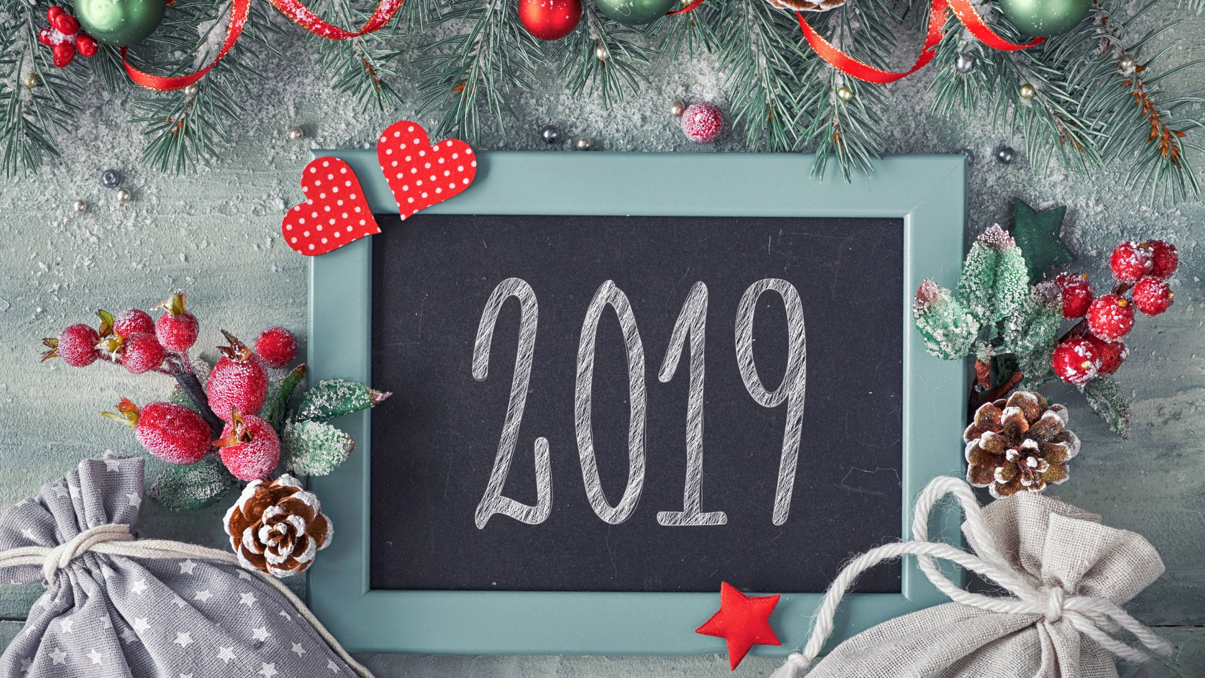 new year, 4K, decoration, drawing board, 2019, HD Wallpaper