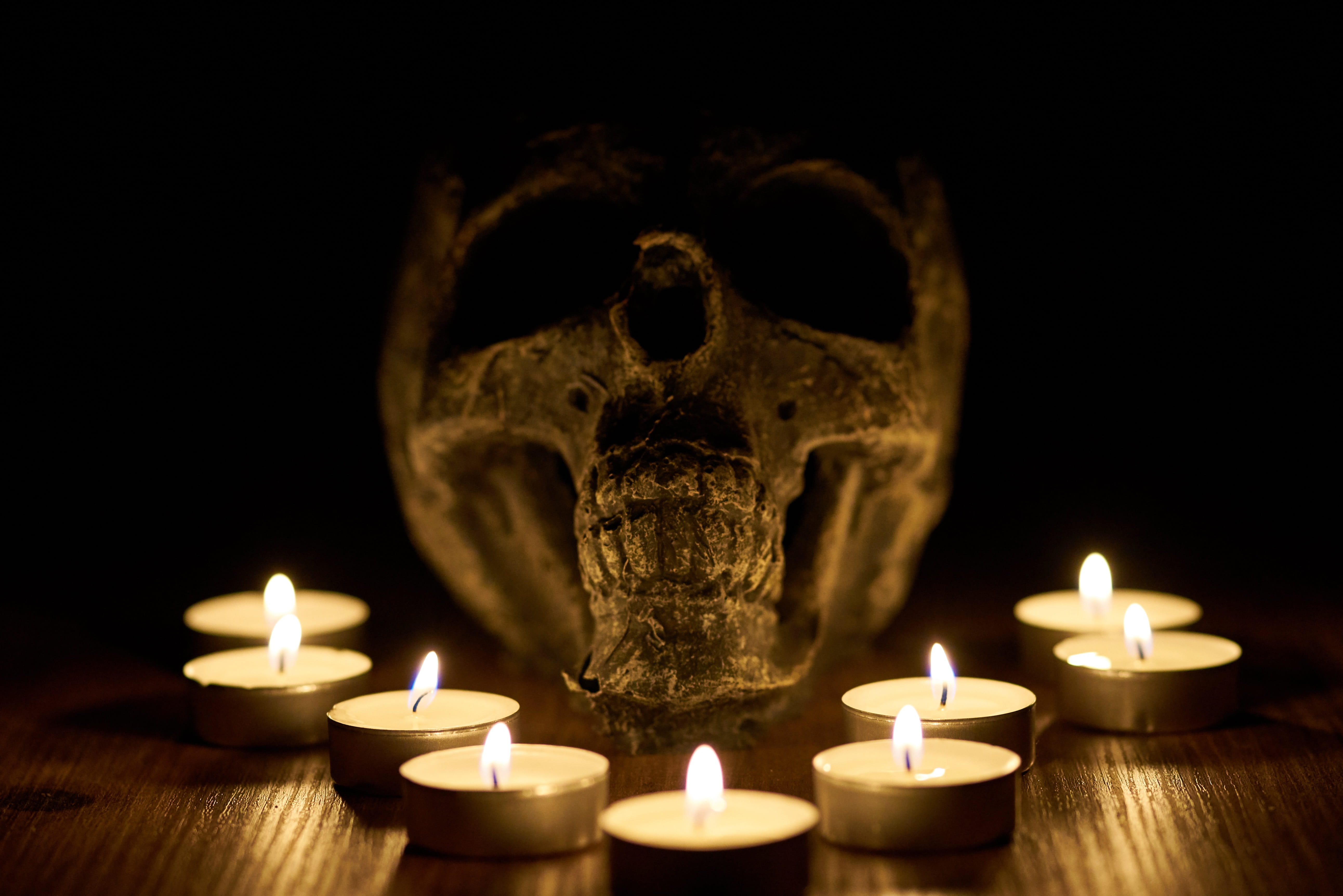 new year, skull, selling, fire - natural phenomenon, no people, halloween, indoors, decoration, candle, 2019, wick, illuminated, 5K, death, burn, dark, HD Wallpaper