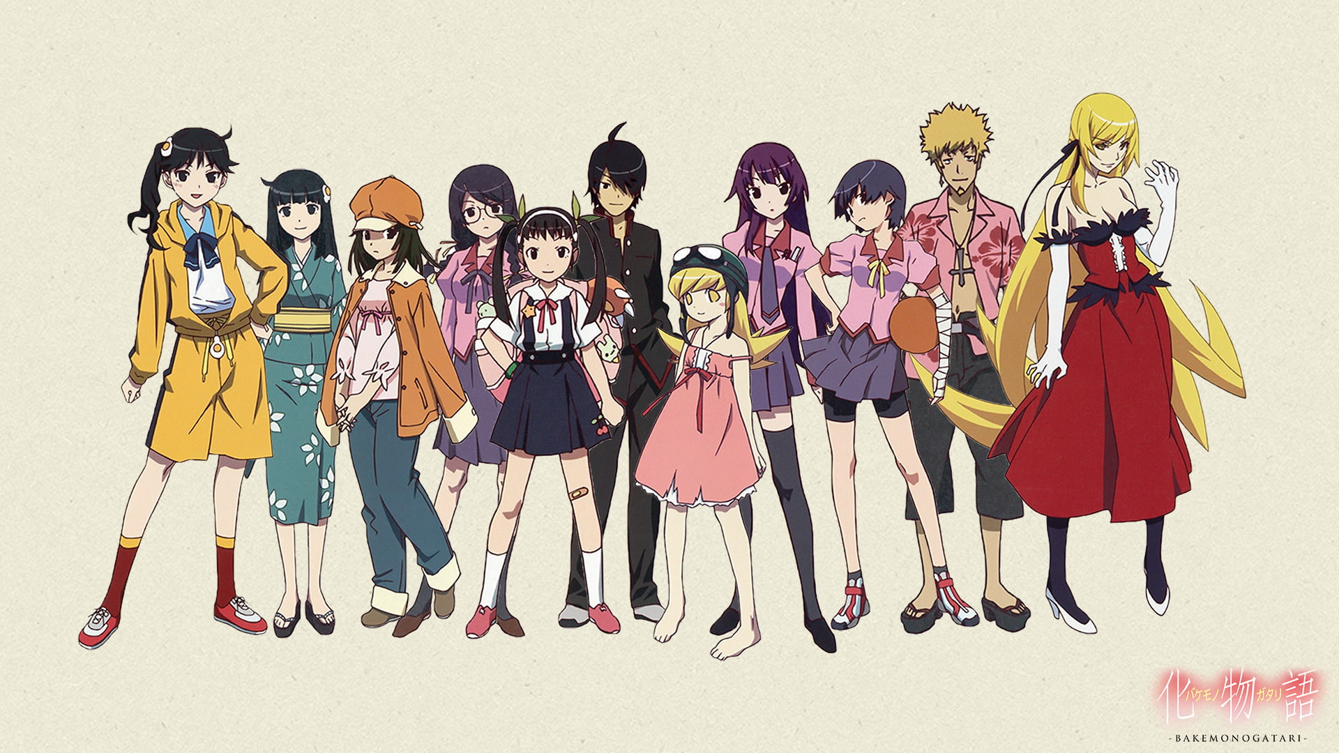 Shinobu Oshino, Nadeko Sengoku, Kiss-shot Acerola-orion Heart-under-blade, Mayoi Hachikuji, Tsukihi Araragi, Suruga Kanbaru, Karen Araragi, Monogatari (Series), HD Wallpaper