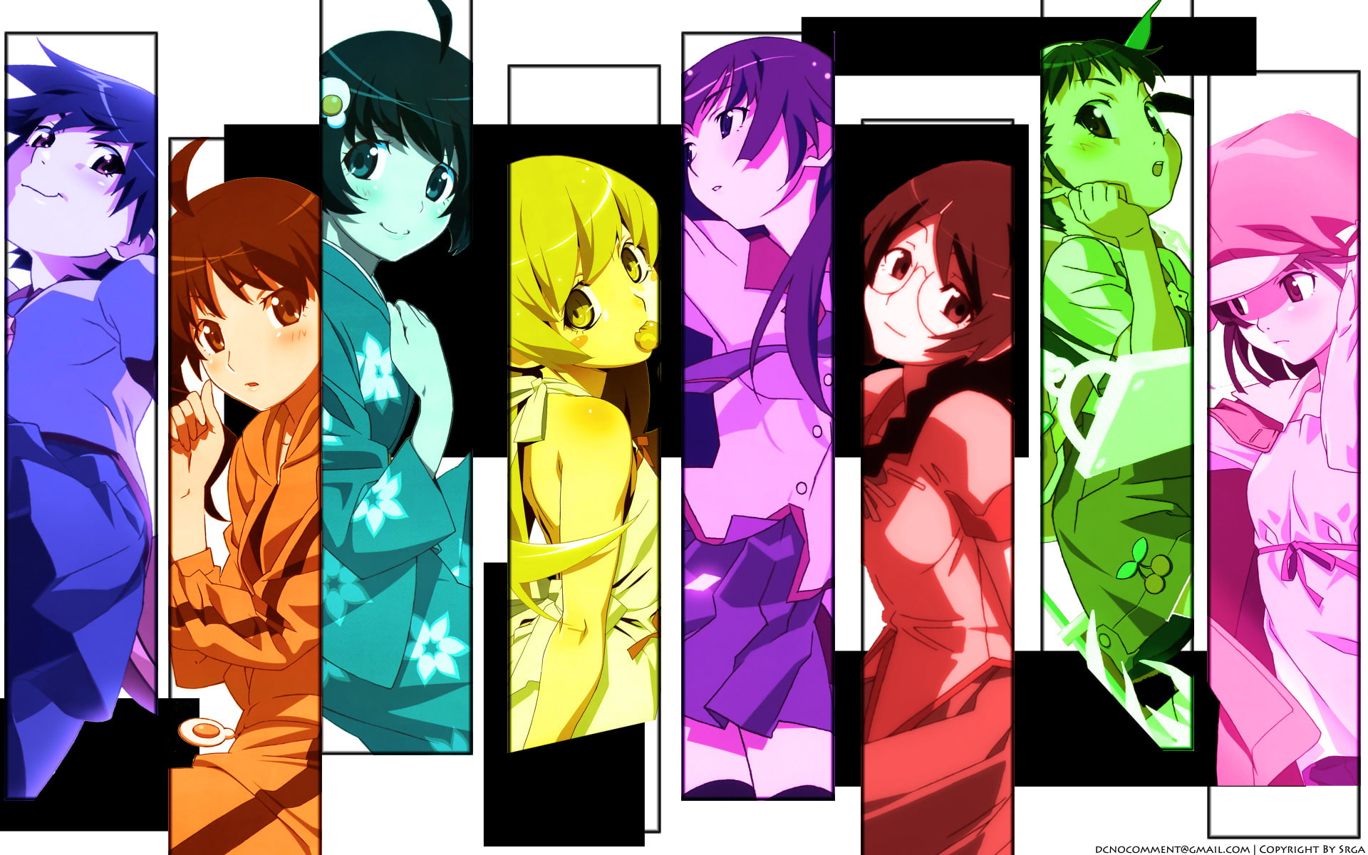 wall - building feature, large group of objects, characters, variation, Monogatari (Series), human representation, no people, indoors, Mayoi Hachikuji, HD Wallpaper