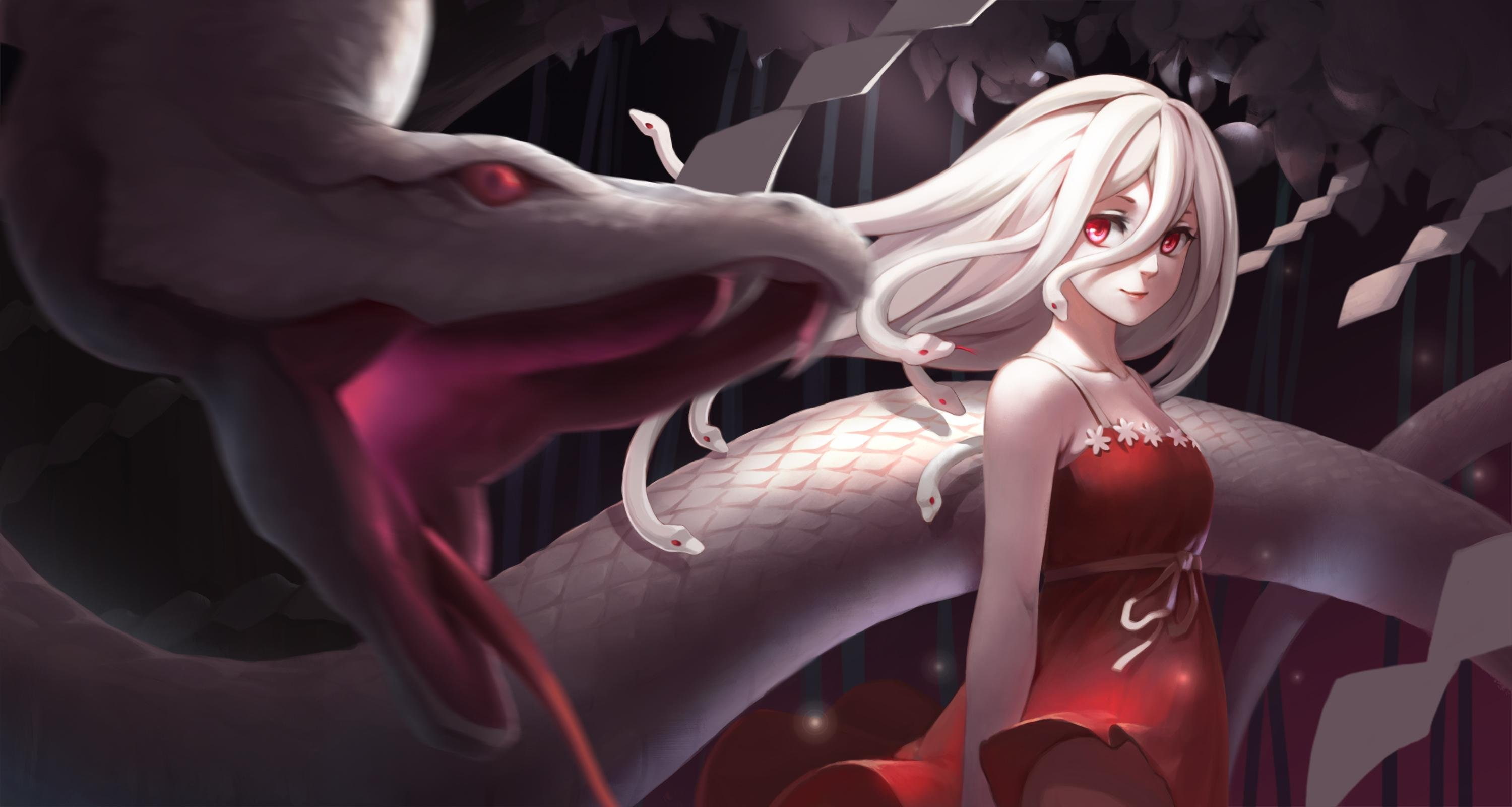 indoors, traditional festival, fan art, anime, representation, creativity, red eyes, no people, costume, festival, 2K, red dress, art and craft, Monogatari Series, HD Wallpaper
