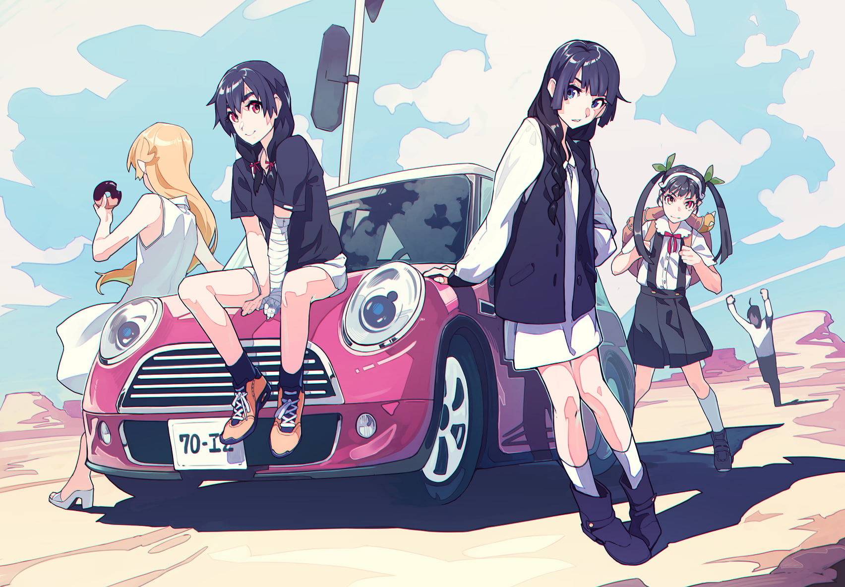 anime girls, Oshino Shinobu, Kanbaru Suruga, 720P, Hachikuji Mayoi, Monogatari Series, Senjougahara Hitagi, HD Wallpaper