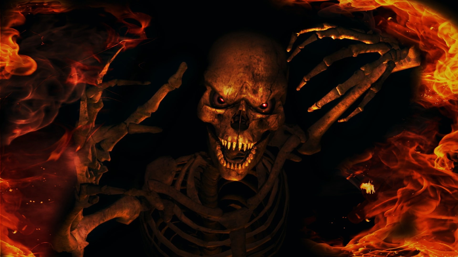 human bone, dark, warning sign, spooky, anger, ominous, evil, fantasy art, monster - fictional character, halloween, horror, fear, close-up, emotion, fire - natural phenomenon, HD Wallpaper