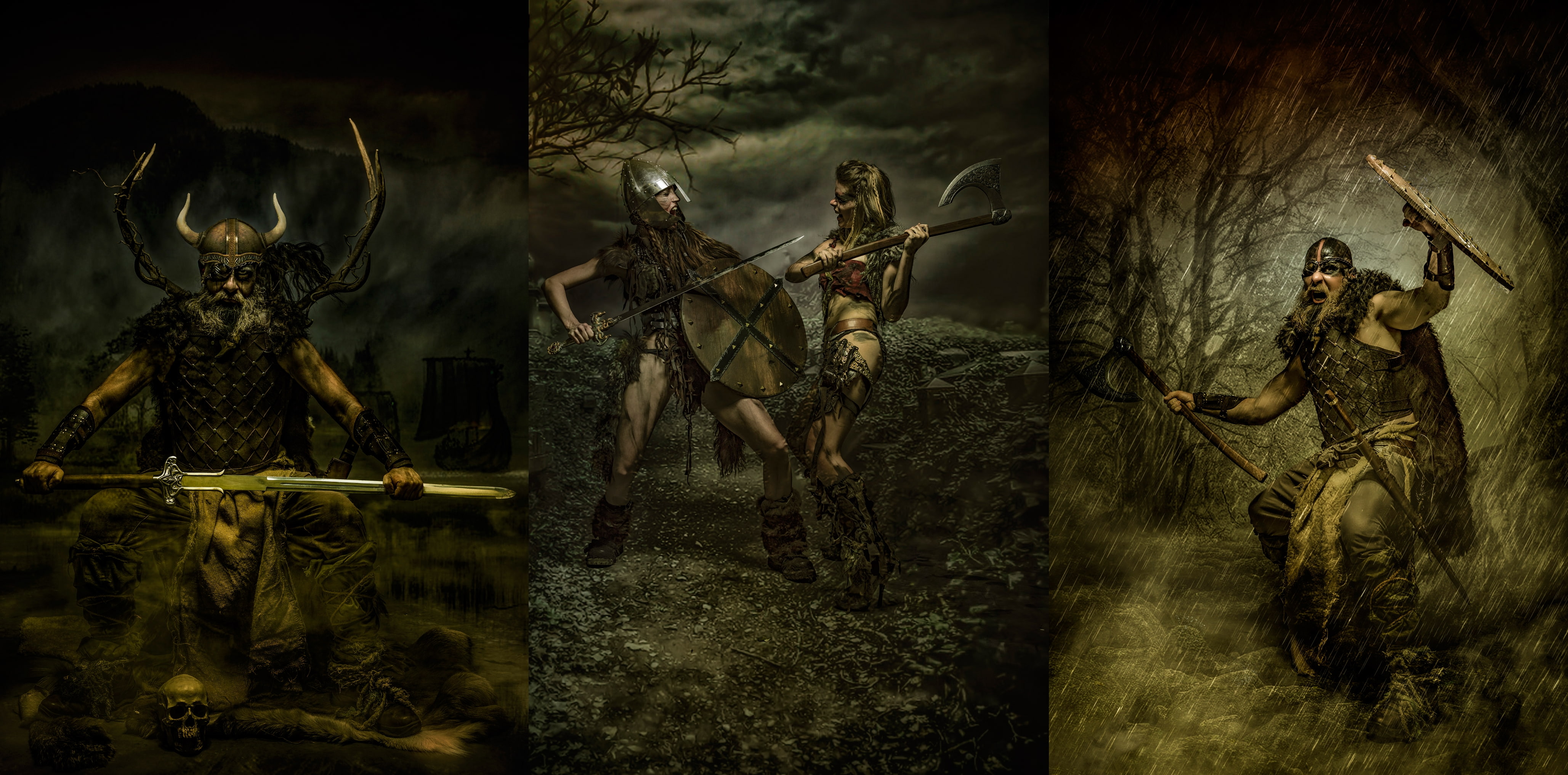 warrior, collage, men, 4K, 500px, fantasy art, women, Peter Helmer, HD Wallpaper