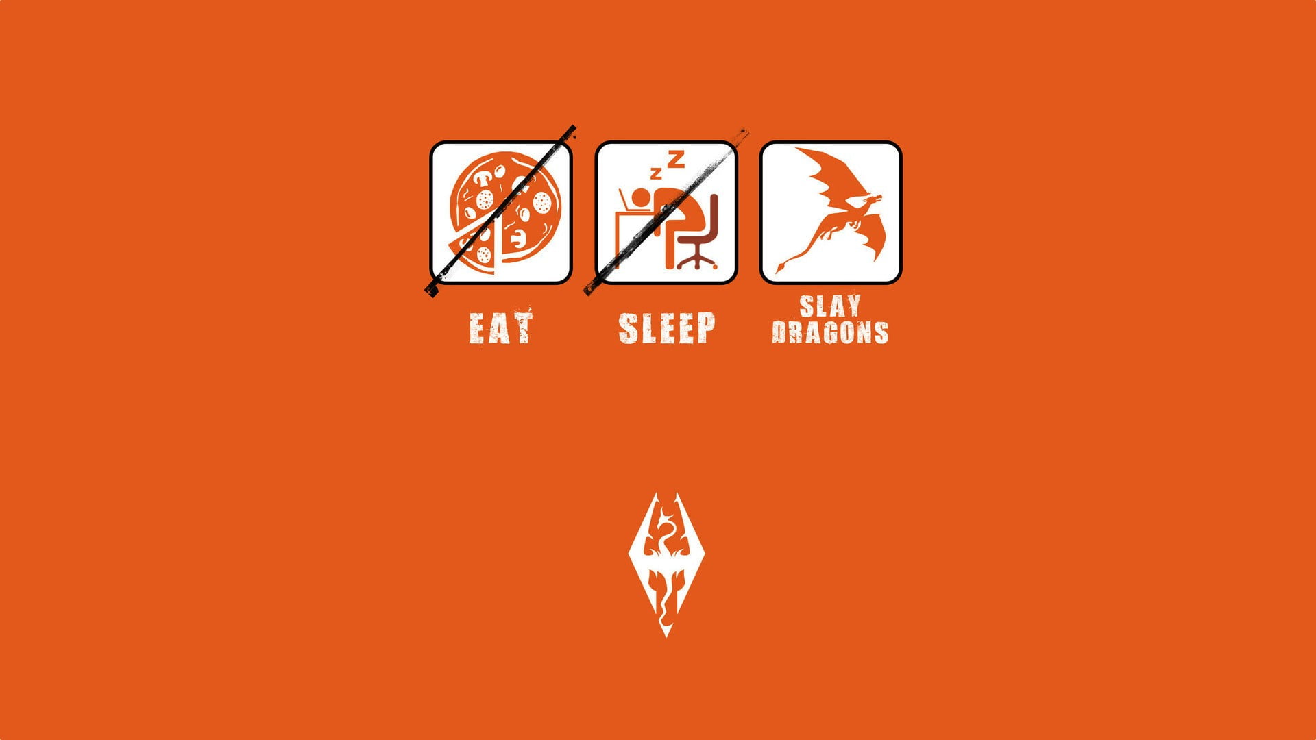 copy space, nature, orange background, warning symbol, transportation, orange color, artwork, humor, 1080P, text, no people, warning sign, slay, eat, video games, HD Wallpaper