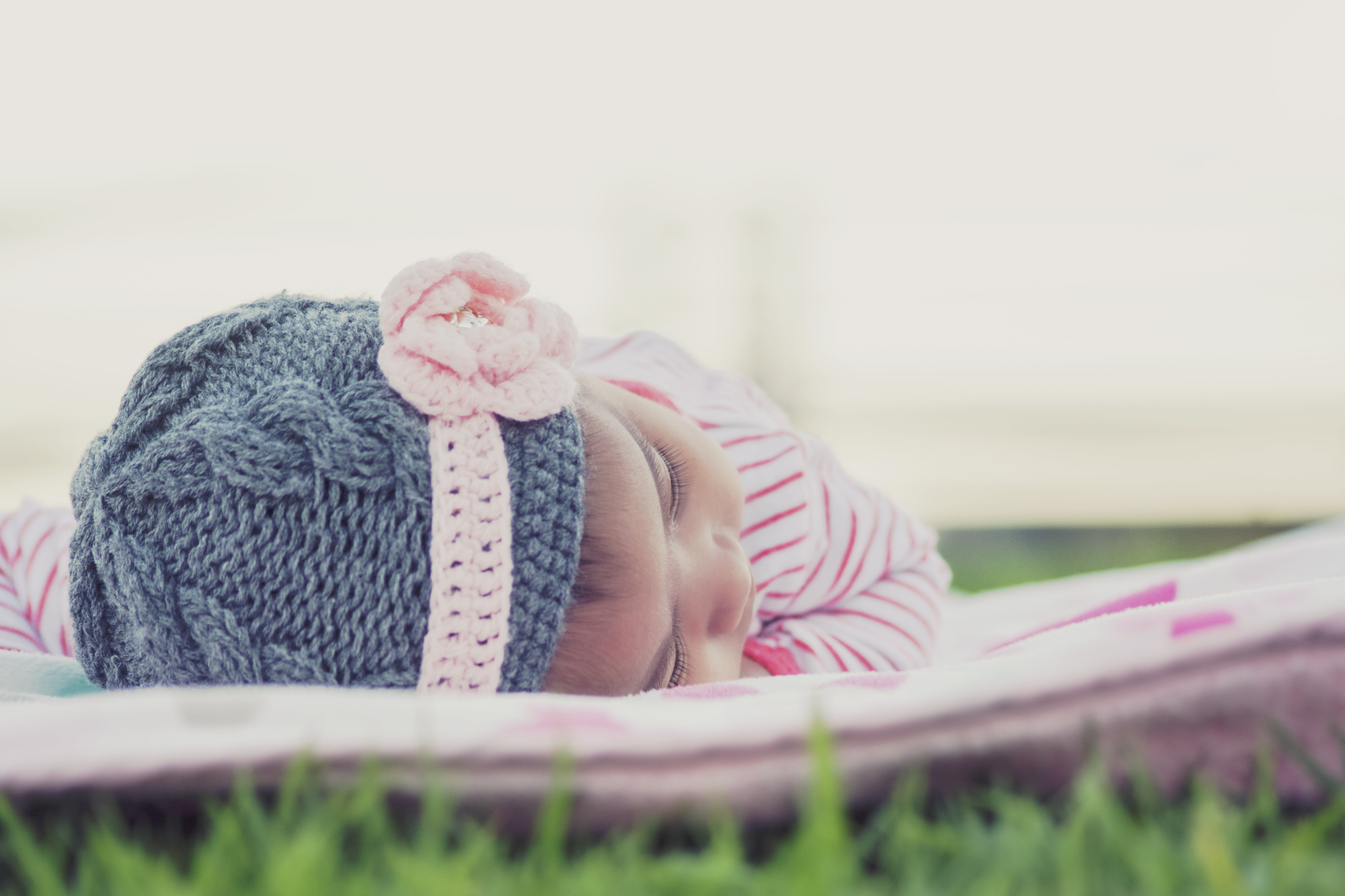 5K, knit hat, small, innocence, relaxation, blanket, baby clothing, lying down, sleeping, tired, warm clothing, day, summer, baby, headshot, hat, knitted, HD Wallpaper