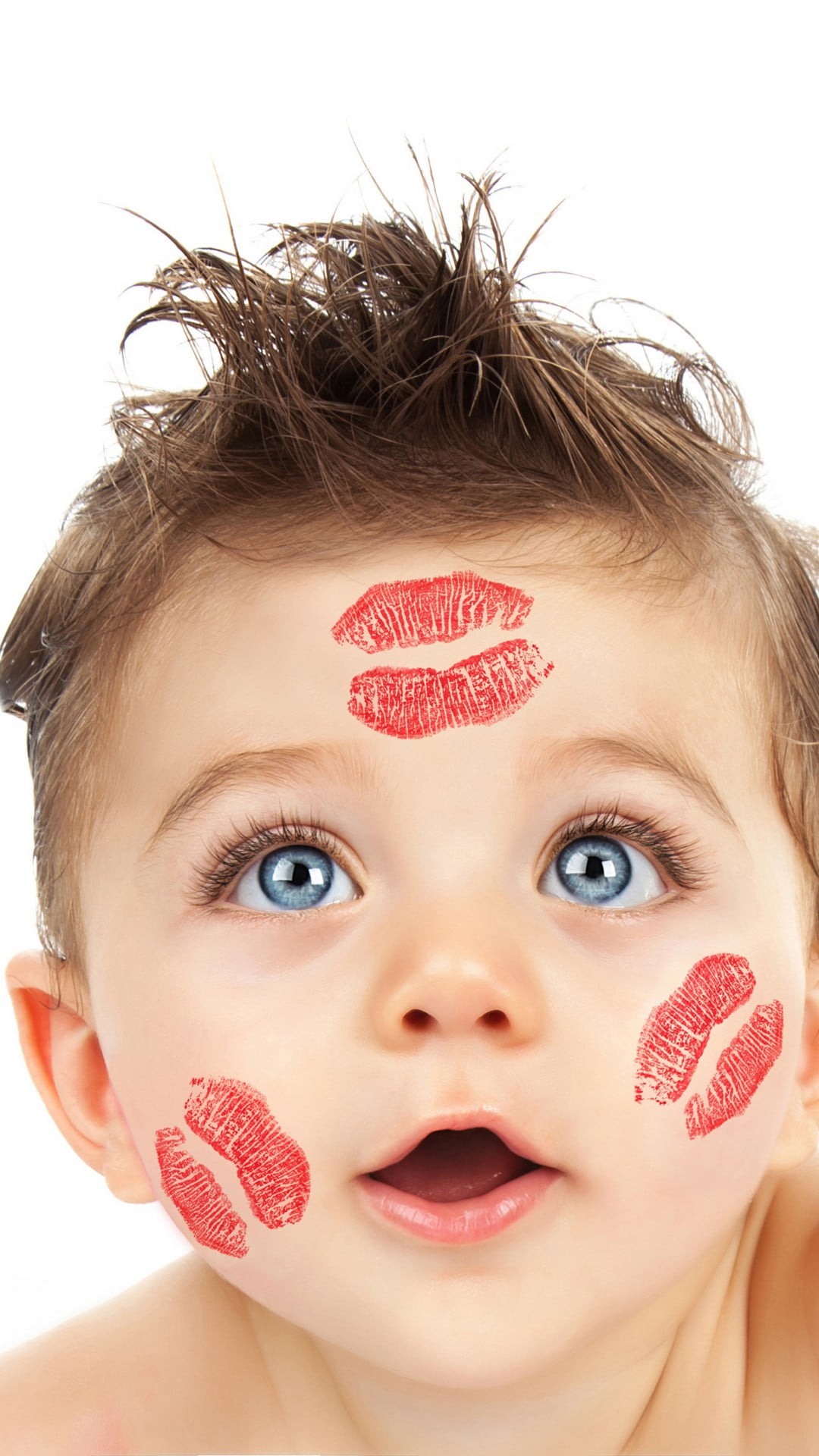 close-up, headshot, marks, innocence, boy, fun, face, human mouth, offspring, studio shot, small, lipstick, portrait, mouth open, front view, cute, human face, Phone HD Wallpaper