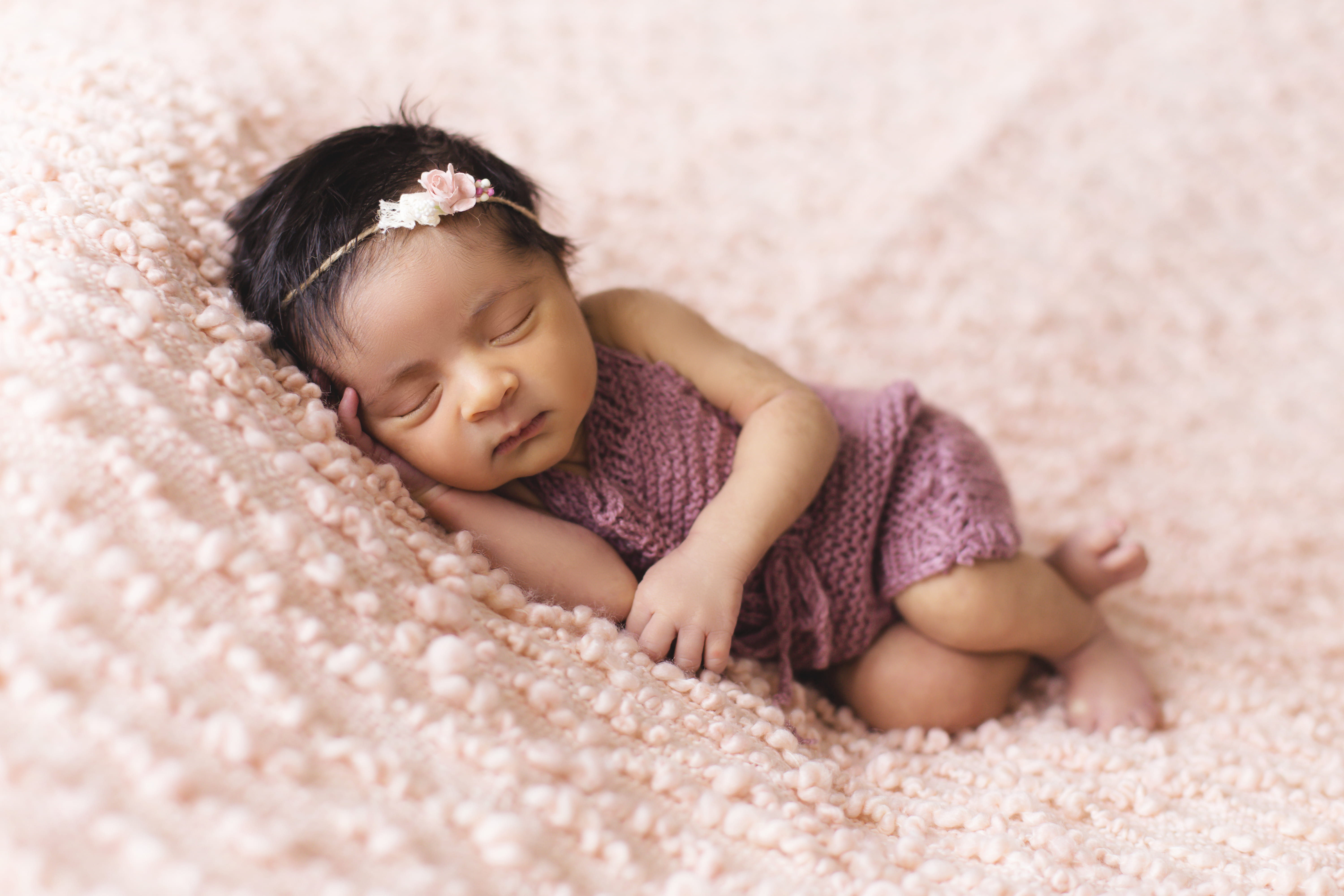 little, young, lying, selective focus, baby, cute, person, childhood, infant, pink, fleece, kid, 5K, sleeping, emotion, pad, offspring, carpet - decor, HD Wallpaper