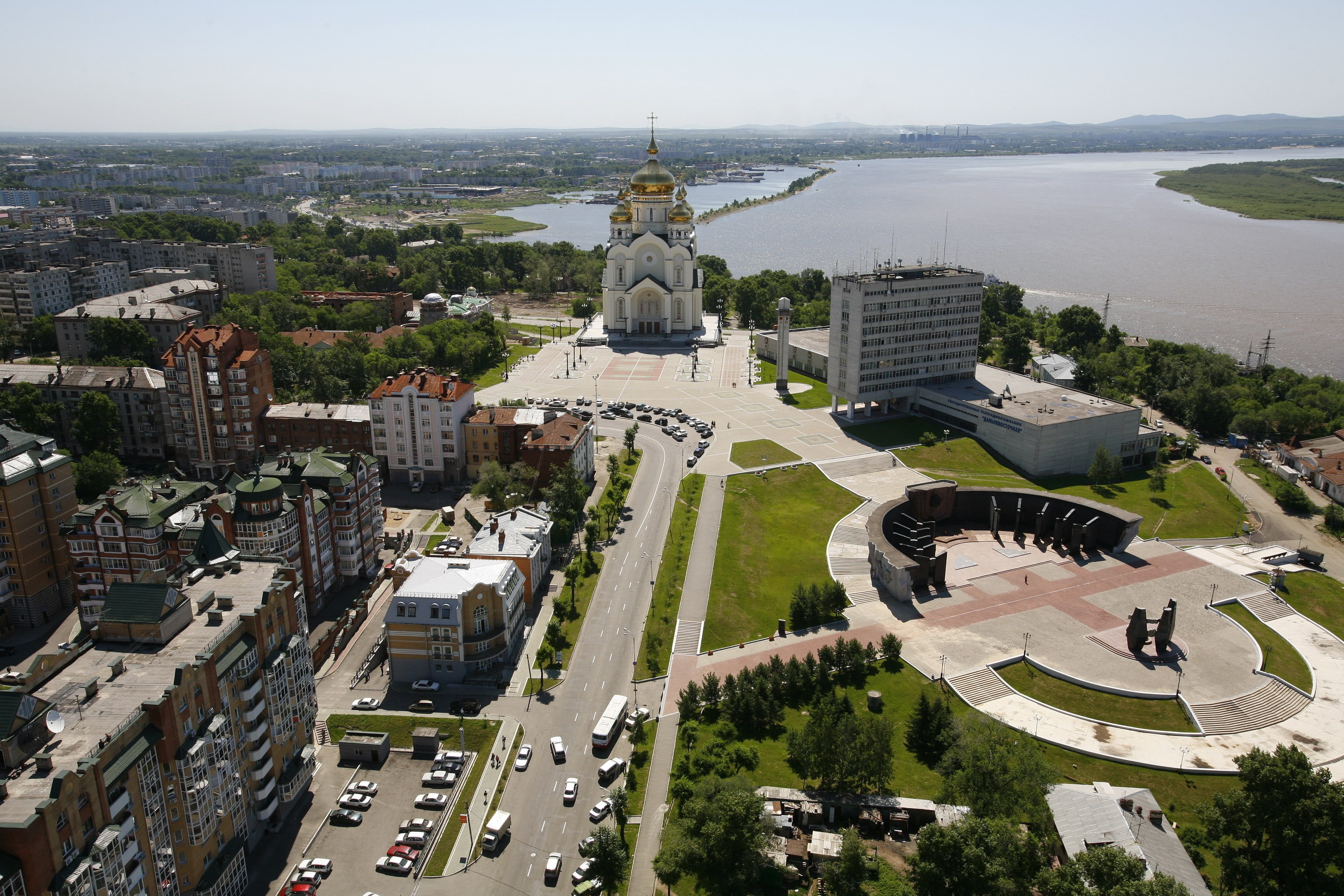 church, photography, street, river Amur photos, Khabarovsk, 2K, view, city, summer, house, HD Wallpaper