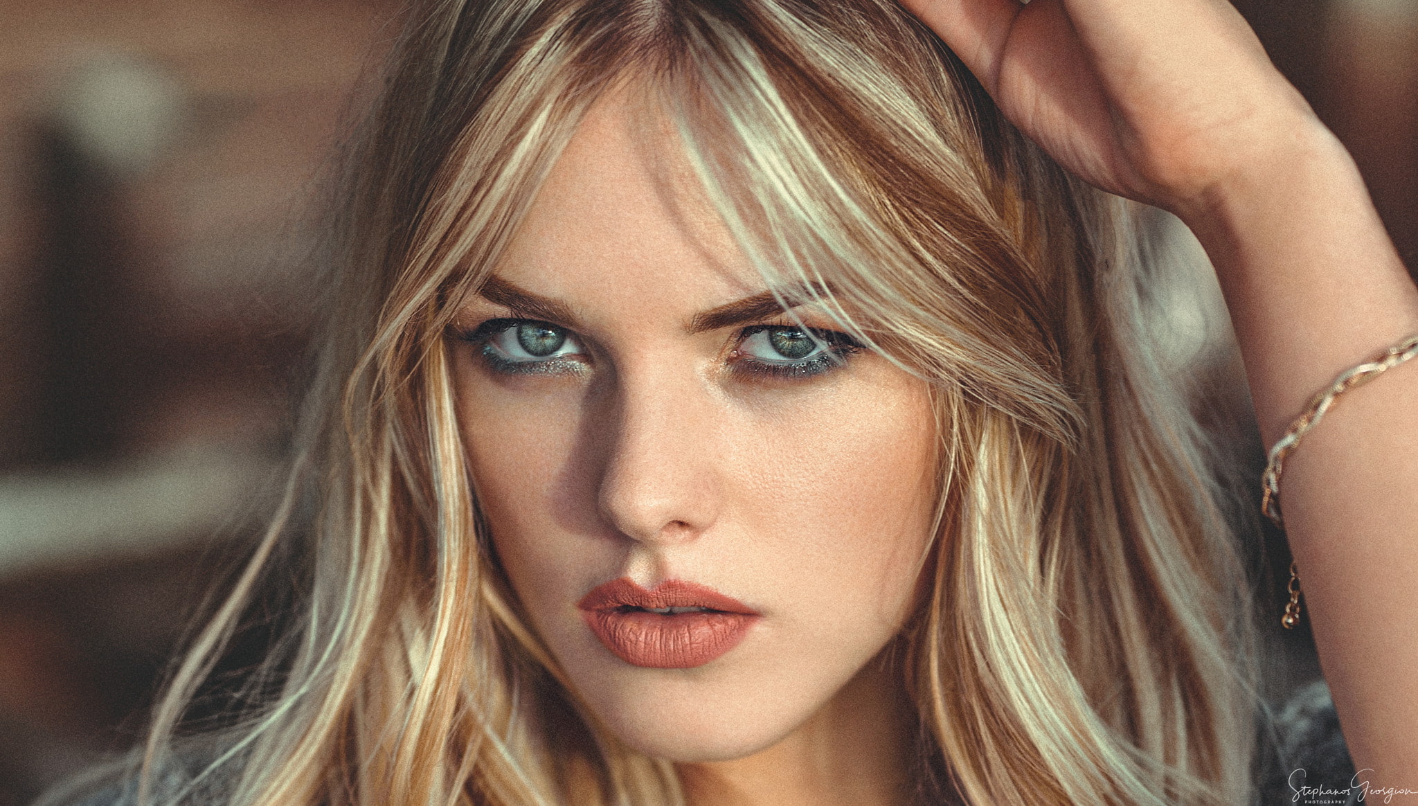 1080P, face, women, depth of field, blonde, Stephanos G, portrait, HD Wallpaper