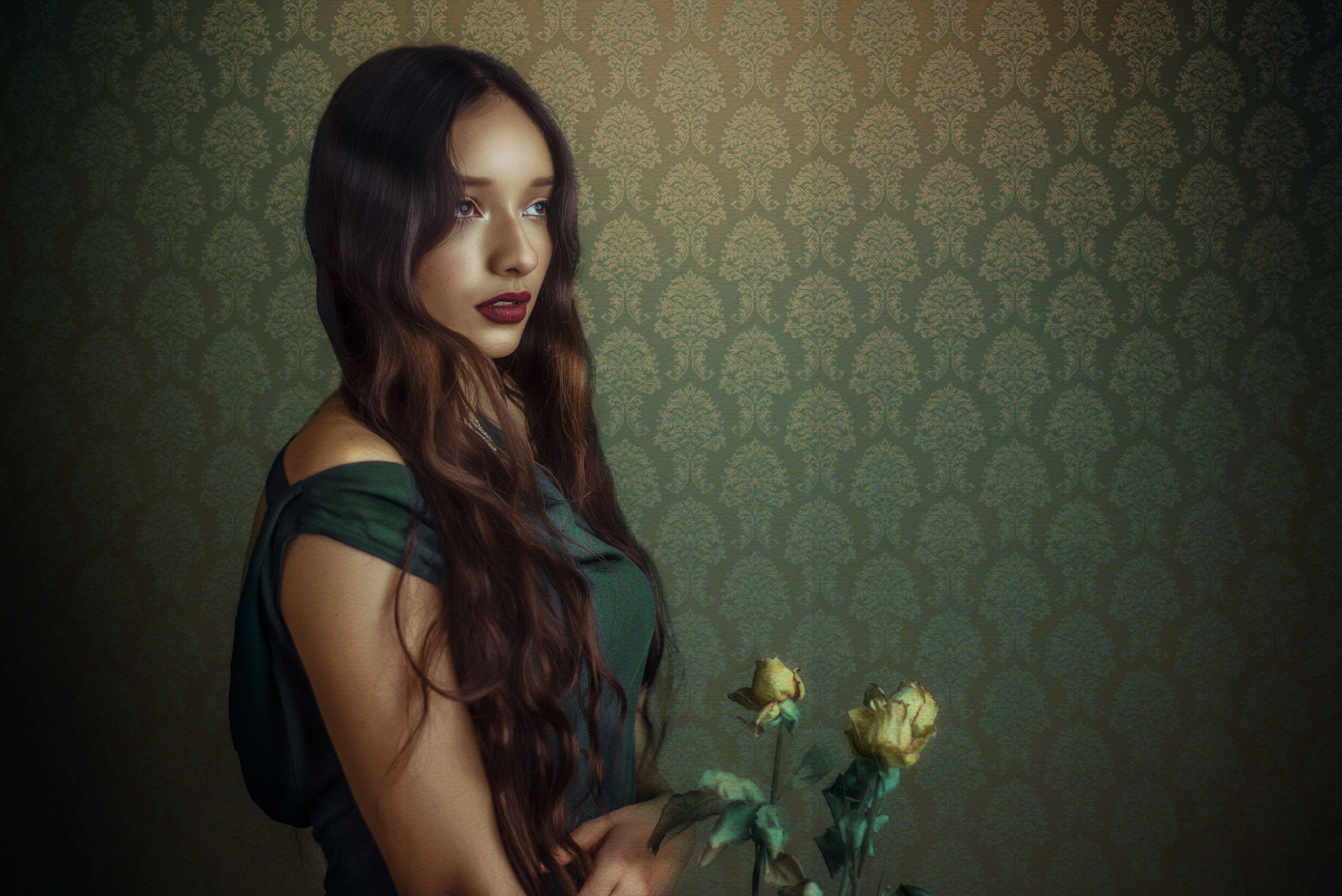 long hair, woman, light, facing, portrait, young adult, three, fashion, beautiful woman, adult, low, beautiful people, petaled, one person, 5K, HD Wallpaper