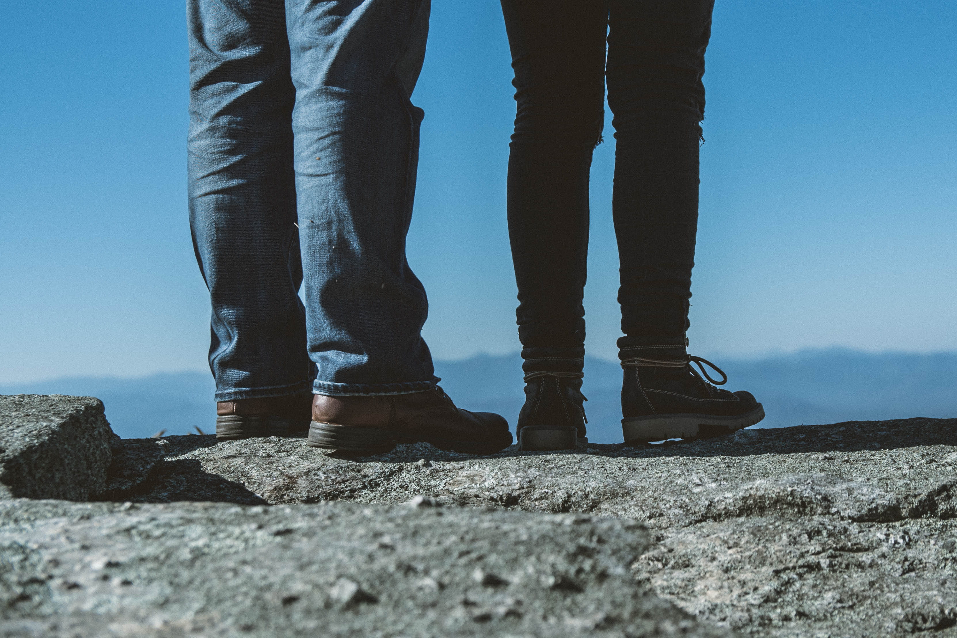 low section, wearing, women, two, jeans, outdoors, adult, hiking, human limb, day, casual clothing, blue, body part, beside, nature, two people, sky, legs, HD Wallpaper