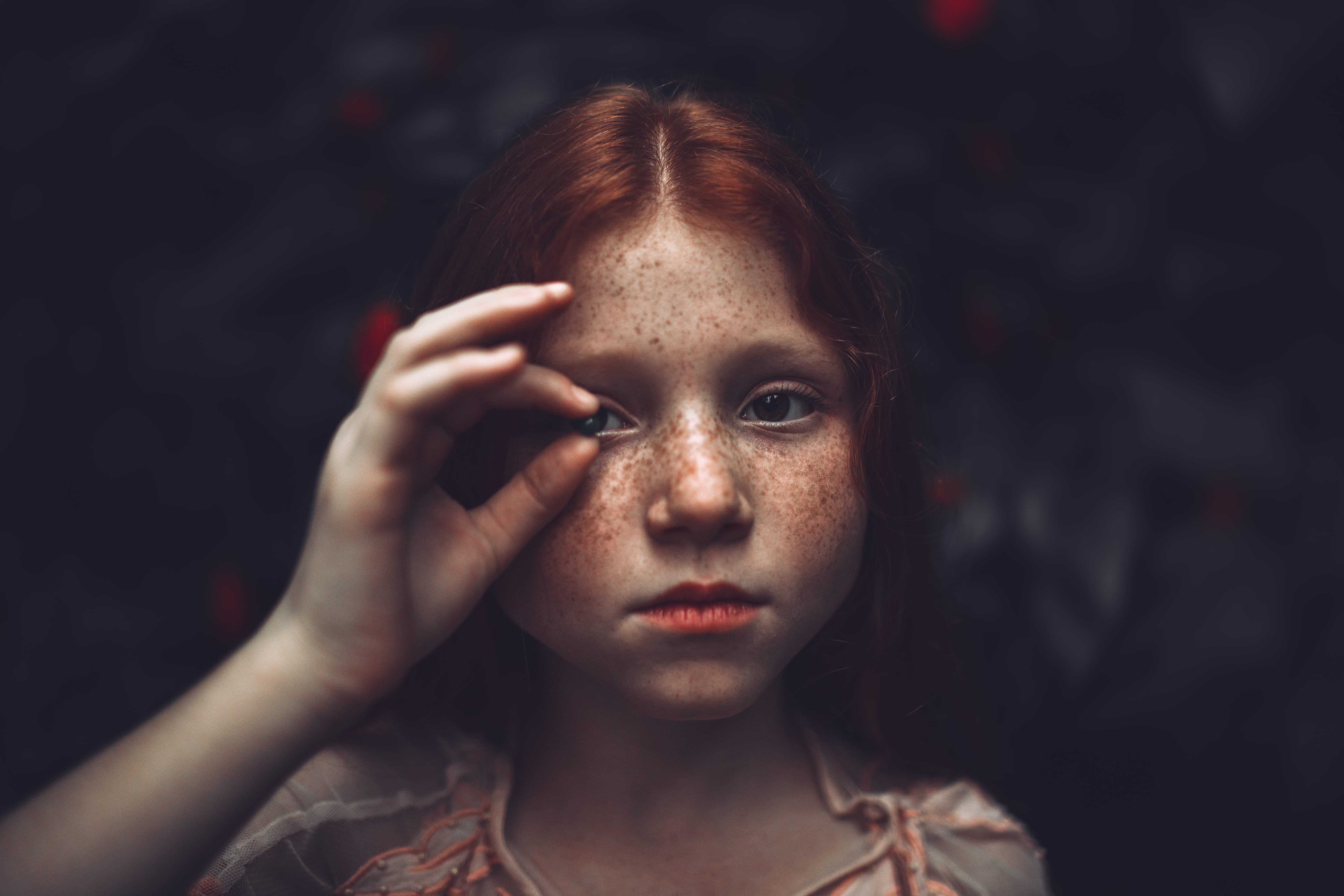 person, innocence, facial expression, hairstyle, human face, headshot, focus, portrait, indoors, face, woman, freckles, cute, freckle, 5K, child, women, HD Wallpaper