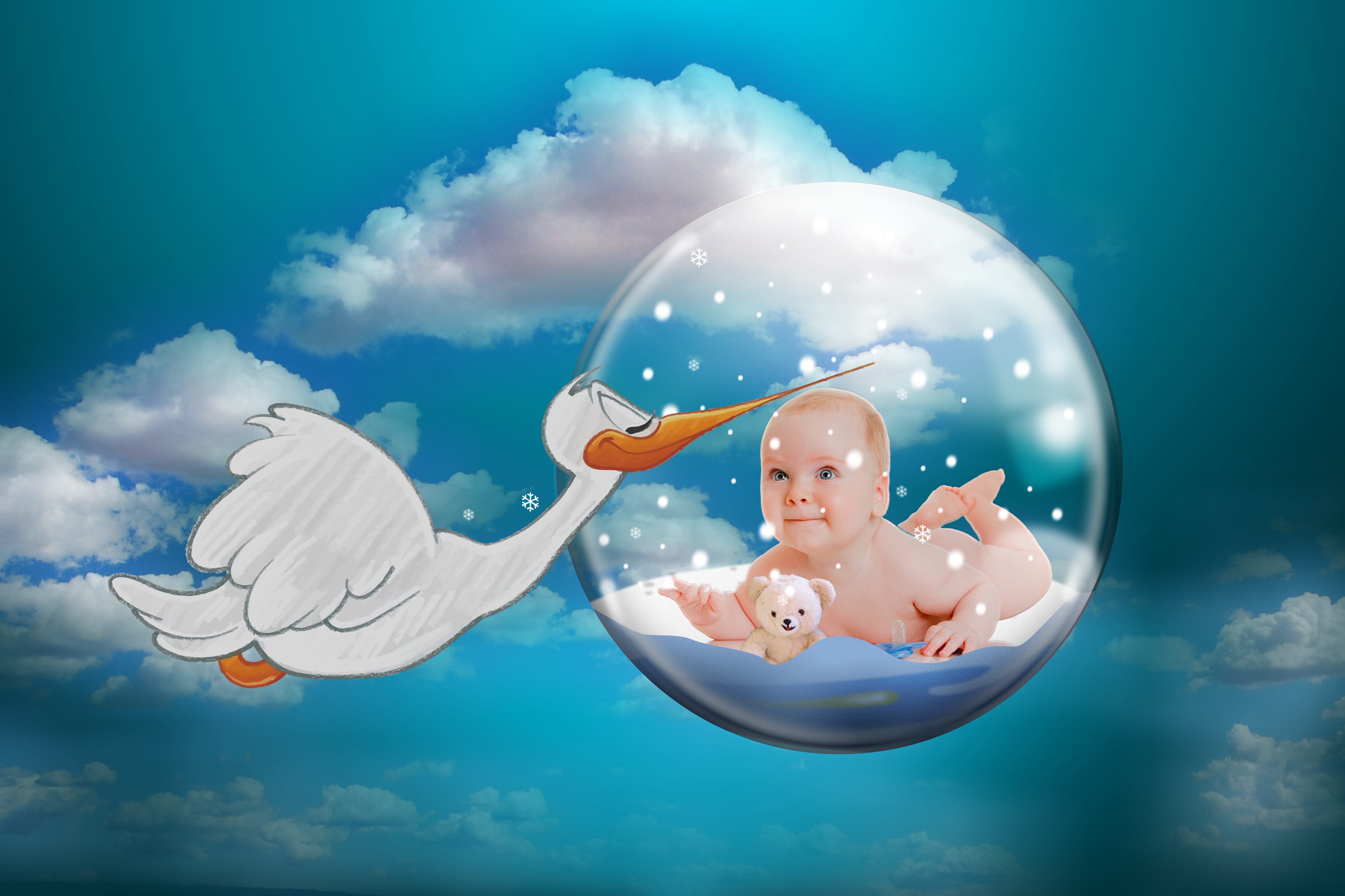 creativity, illustration, heaven, animals in the wild, dreamlike, innocence, baby, son, fantasy, inside, flying, angel, outdoors, animal body part, nature, HD Wallpaper