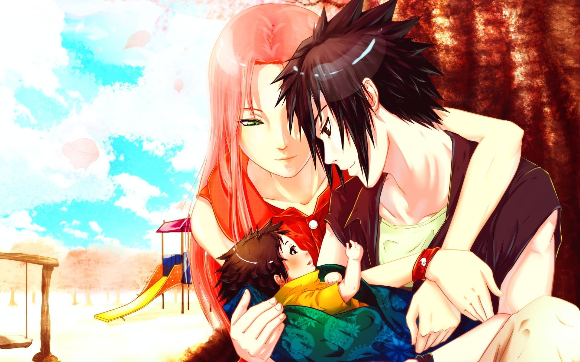 adult, leisure activity, people, fashion, Naruto Shippuuden, baby, manga, anime boys, Haruno Sakura, Uchiha Sasuke, two people, young women, young adult, HD Wallpaper