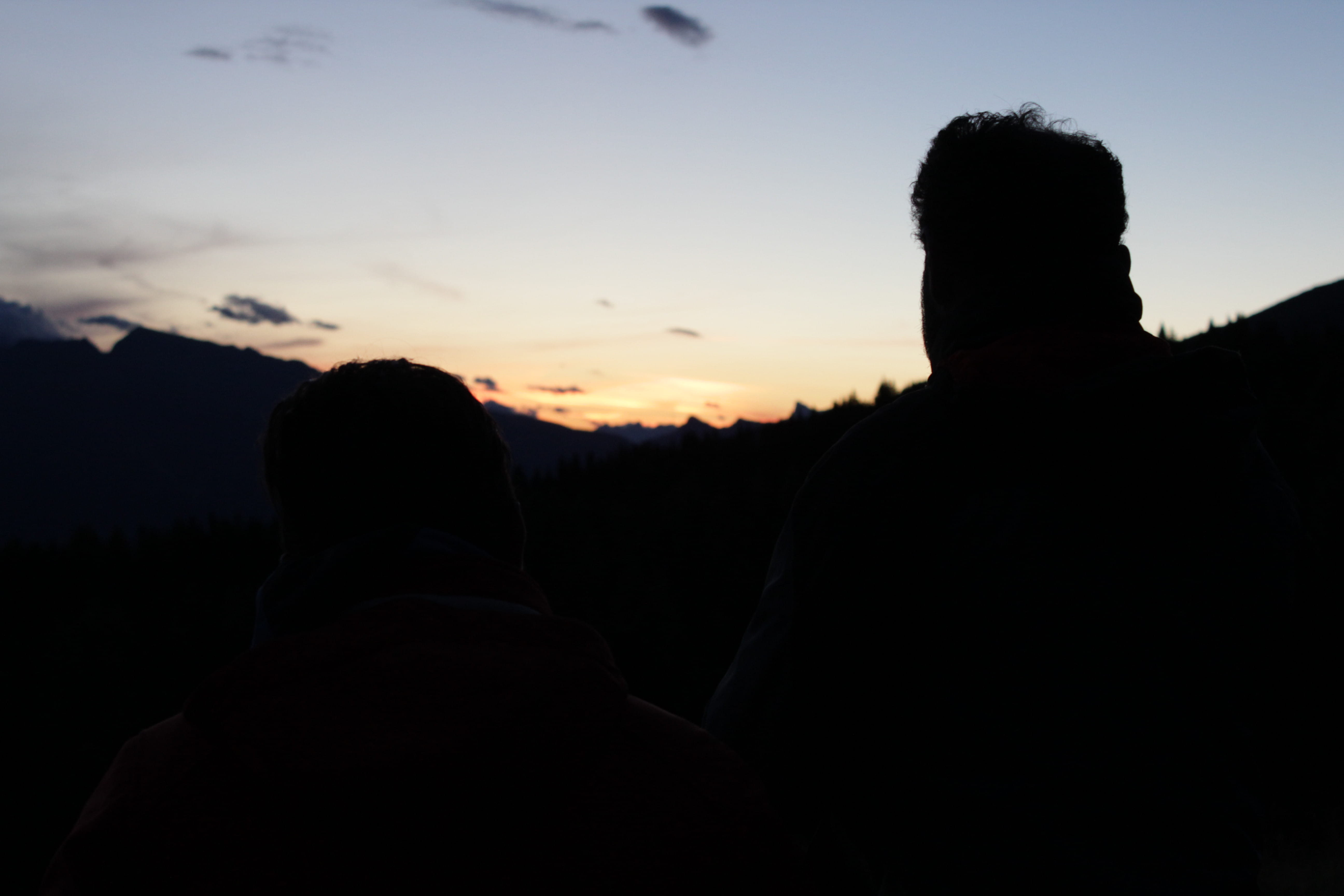 orange color, ziano di fiemme, real people, two people, nature, sky, positive emotion, silhouette, tranquility, 5K, couple - relationship, tranquil scene, HD Wallpaper