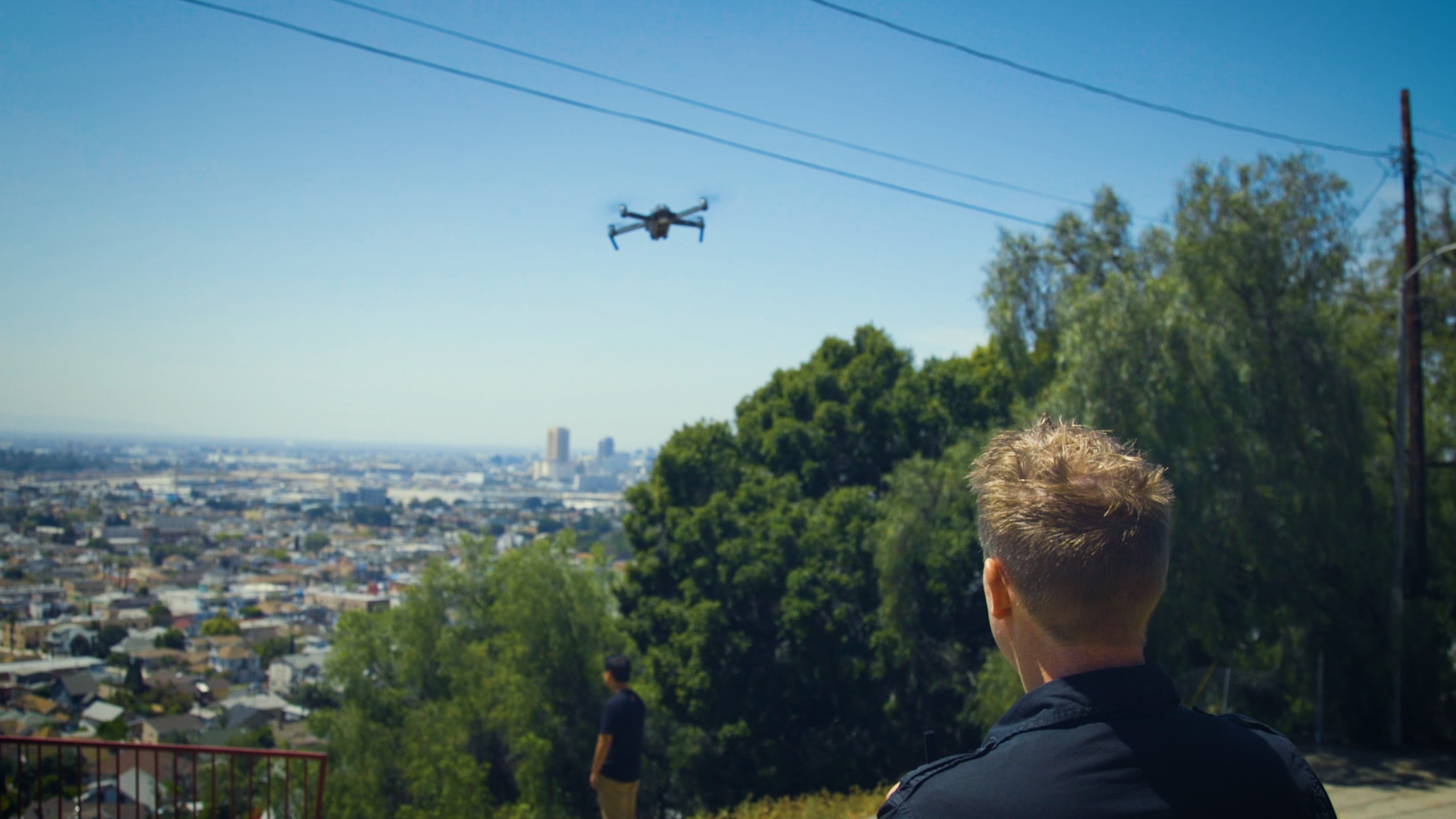 camera, men, cinematography, leisure activity, 5K, city, film gear, cityscape, cinema equipment, rear view, clear sky, los angeles, drone, cinema gear, HD Wallpaper