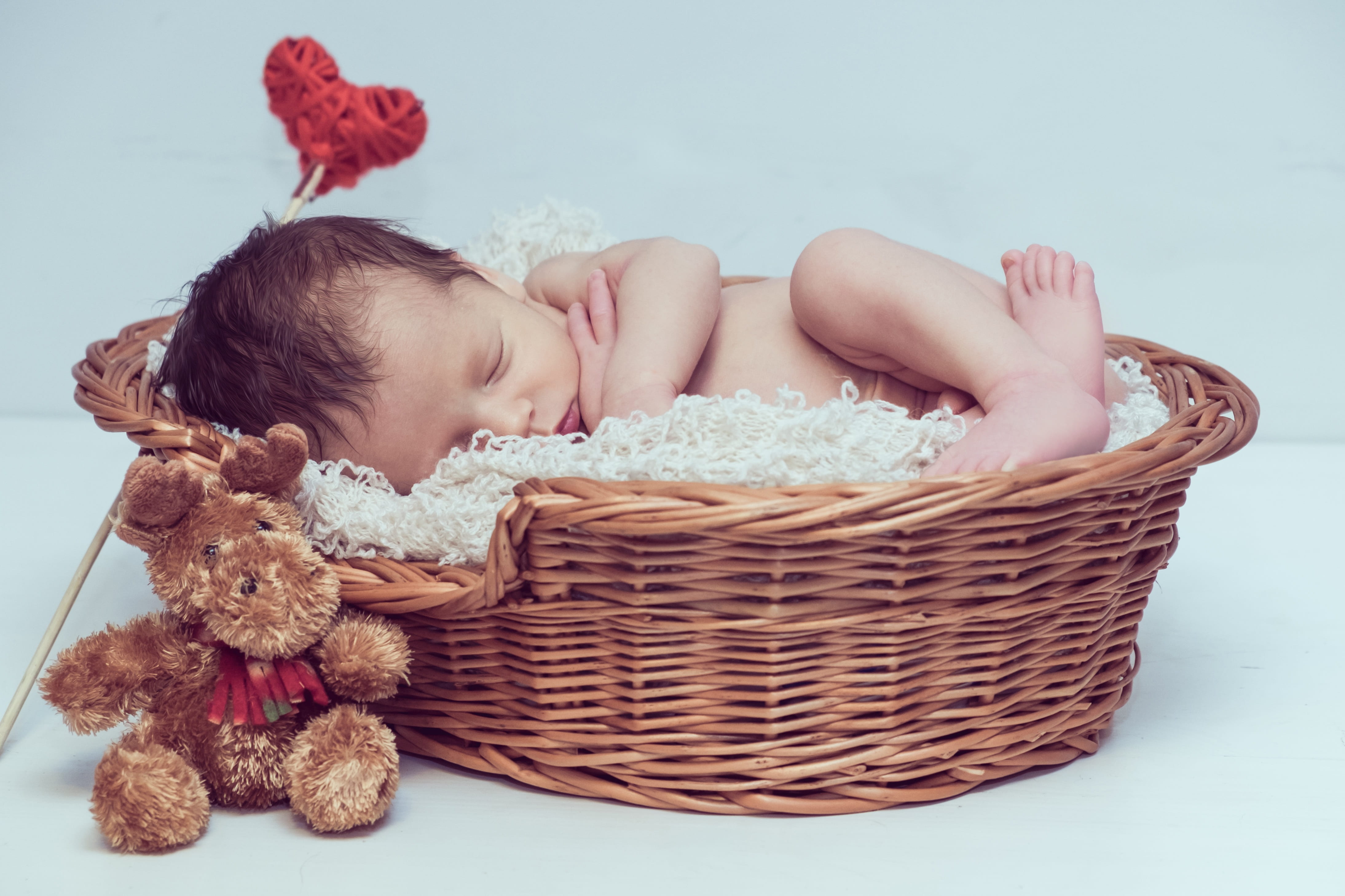 babyhood, one person, clothing, baby, beautiful, new years eve, sleeping, child, elk, toy, heart, kid, indoors, innocence, family, young, basket, real people, HD Wallpaper