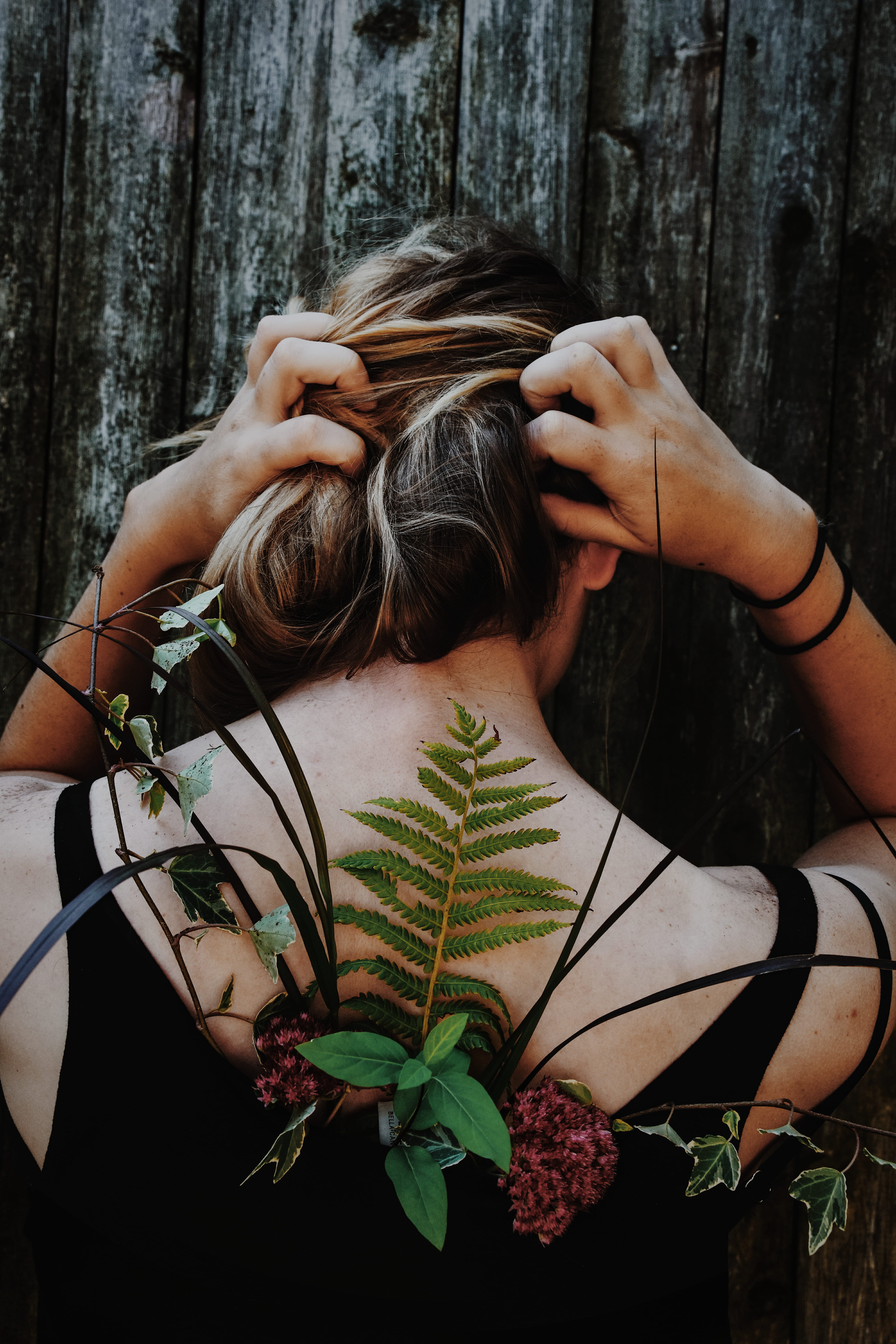 one person, woman, adult, hair, black, back, young adult, lifestyles, red, wood - material, young women, nature, flower, headshot, assorted, hand, hairstyle, Phone HD Wallpaper