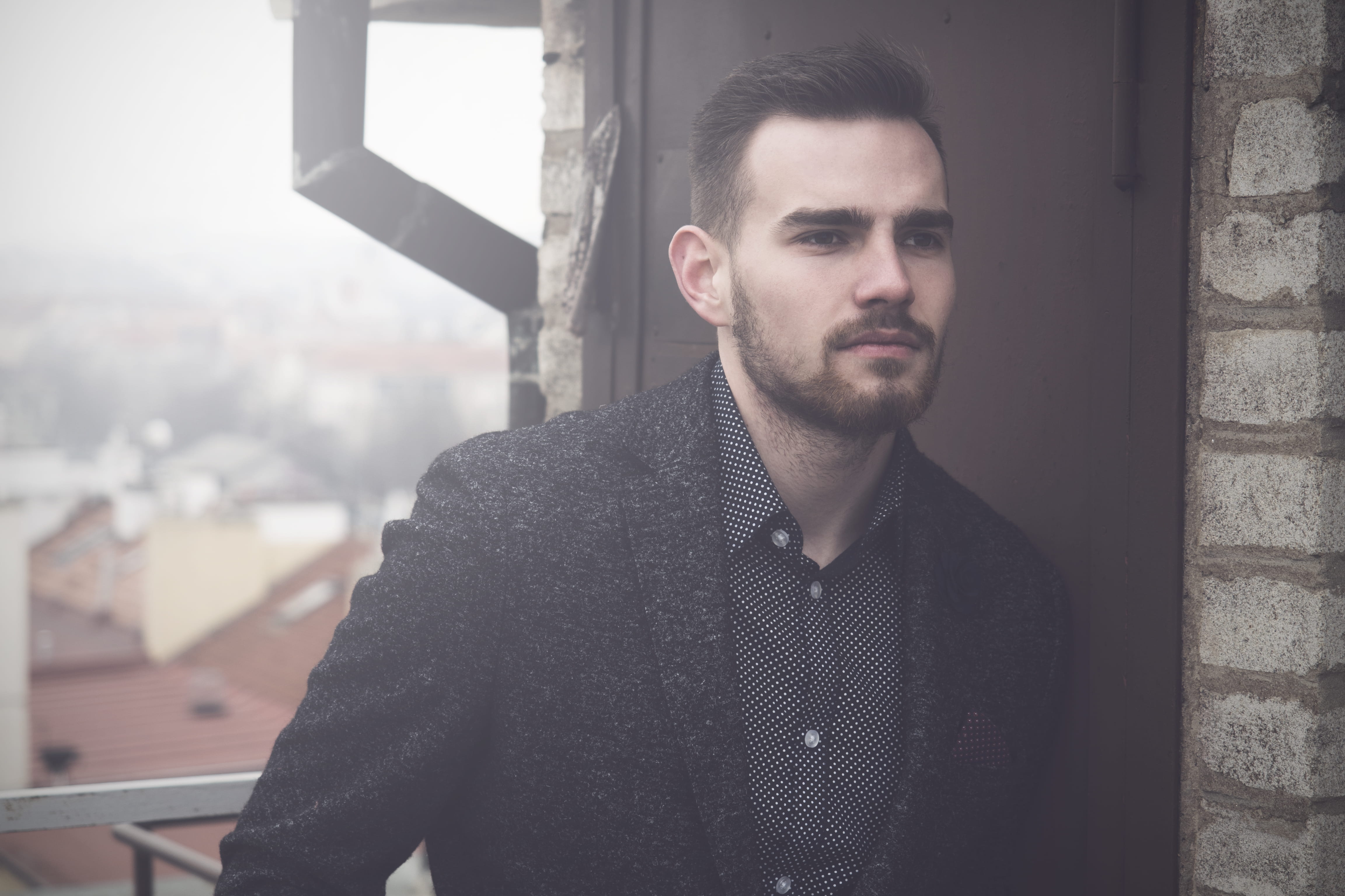 town, clothing, 4K, czechia, beard, city, man, men, architecture, focus on foreground, outdoors, boy, portrait, looking at camera, standing, look, young, HD Wallpaper