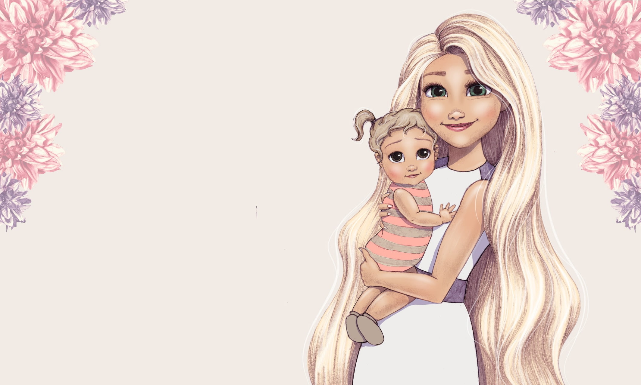 art, Princess, Princesses, mood., flowers, Disney, 1080P, baby, HD Wallpaper