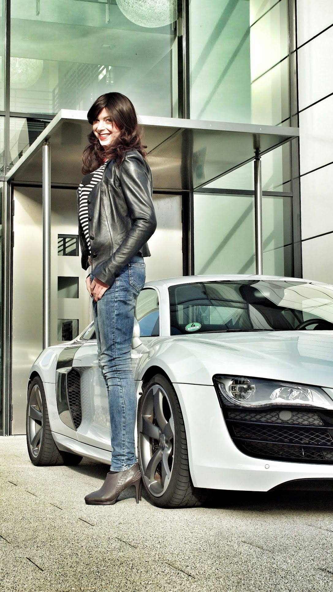 emotion, v10, hairstyle, motor vehicle, full length, audi, summer, one person, reflexes, mode of transportation, day, woman, sun, bitzer, sports car, young woman, Phone HD Wallpaper