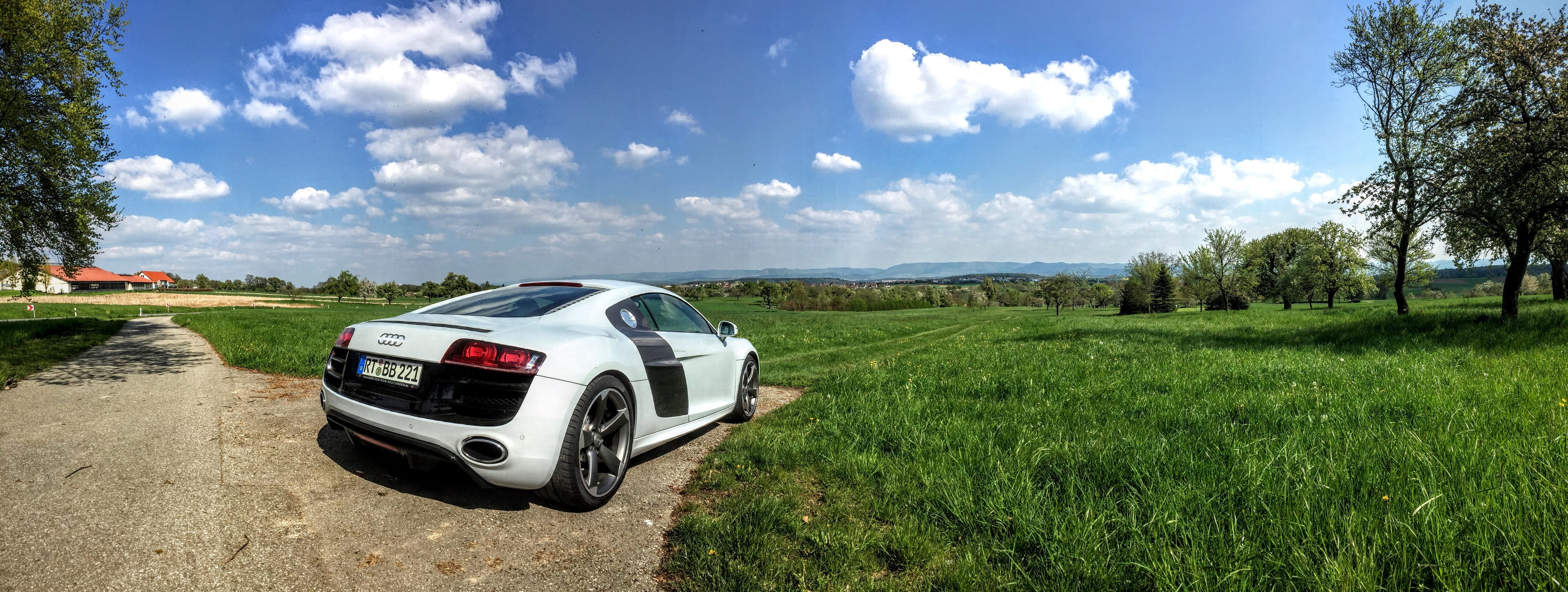 sport, v10, technology, day, audi, black, field, 4K, plant, road, coupe, land, sun, clouds, road trip, sky, summer, nature, pkw, travel, landscape, grass, HD Wallpaper