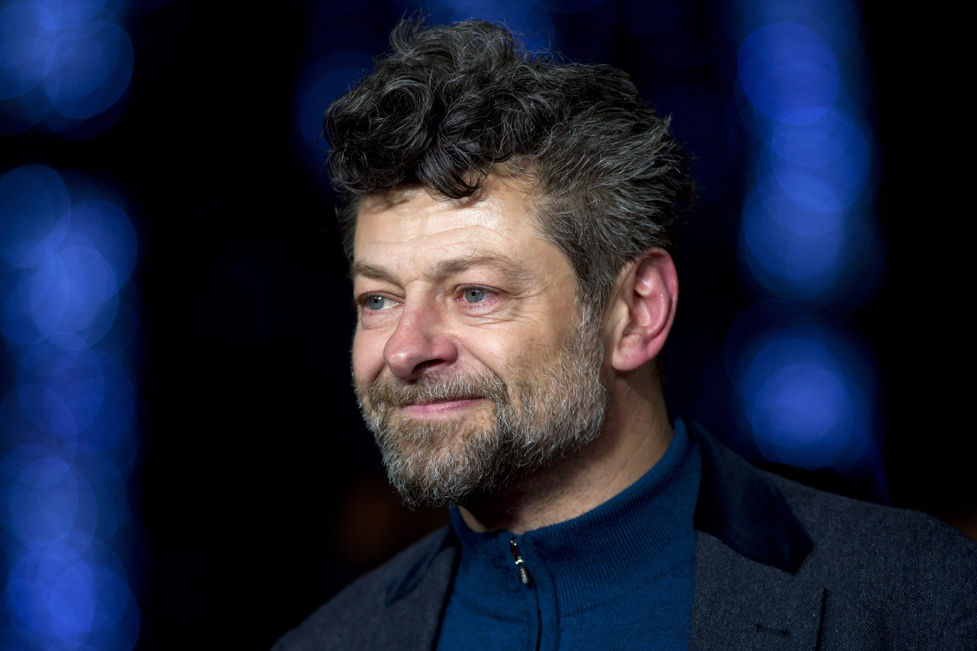 smiling, males, one person, portrait, andy serkis 4k new picture, hairstyle, facial hair, human face, beard, close-up, looking, adult, 4K, black background, HD Wallpaper