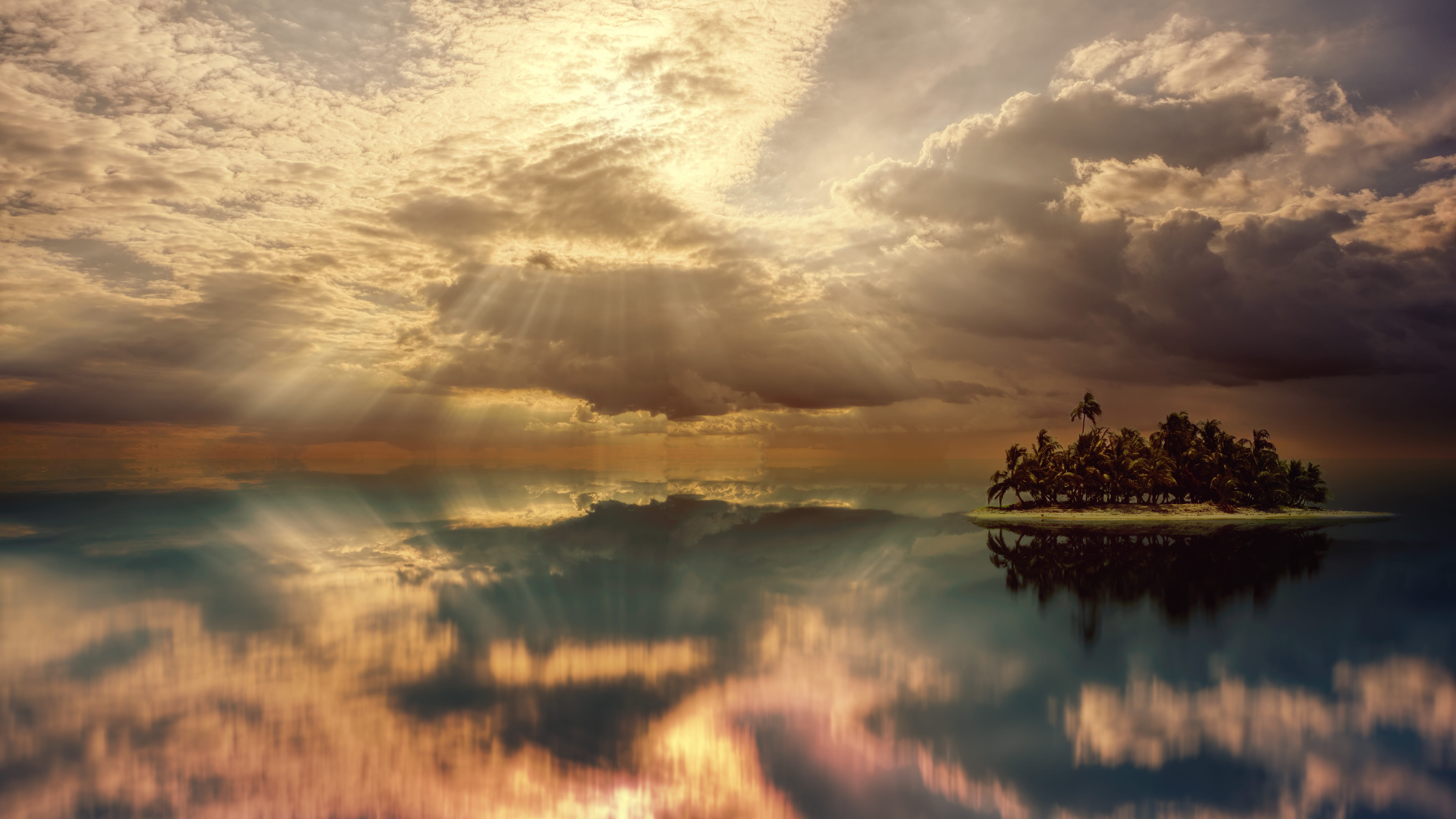 clouds, sunset, idyllic, reflection, tranquility, water, 5K, plant, mood, magic, nature, sunrise, rest, tranquil scene, atmospheric, no people, landscape, HD Wallpaper