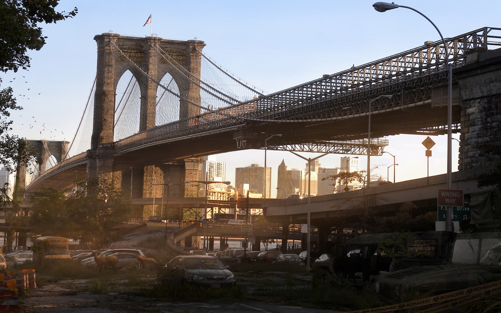 New, 720P, post, apocalyptic, quarantine, York, bridge, HD Wallpaper