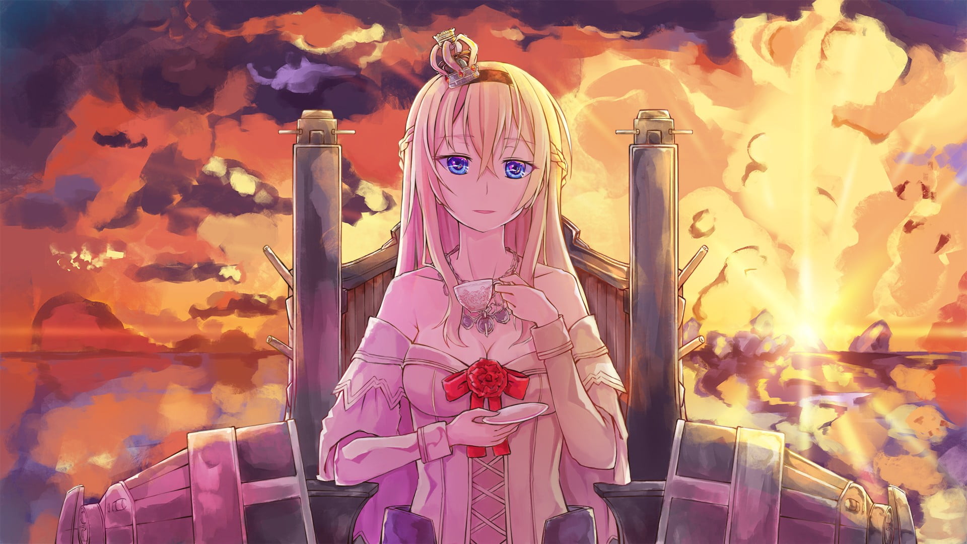 architecture, Warspite (KanColle), anime, female likeness, belief, spirituality, art and craft, human representation, orange color, long hair, religion, HD Wallpaper