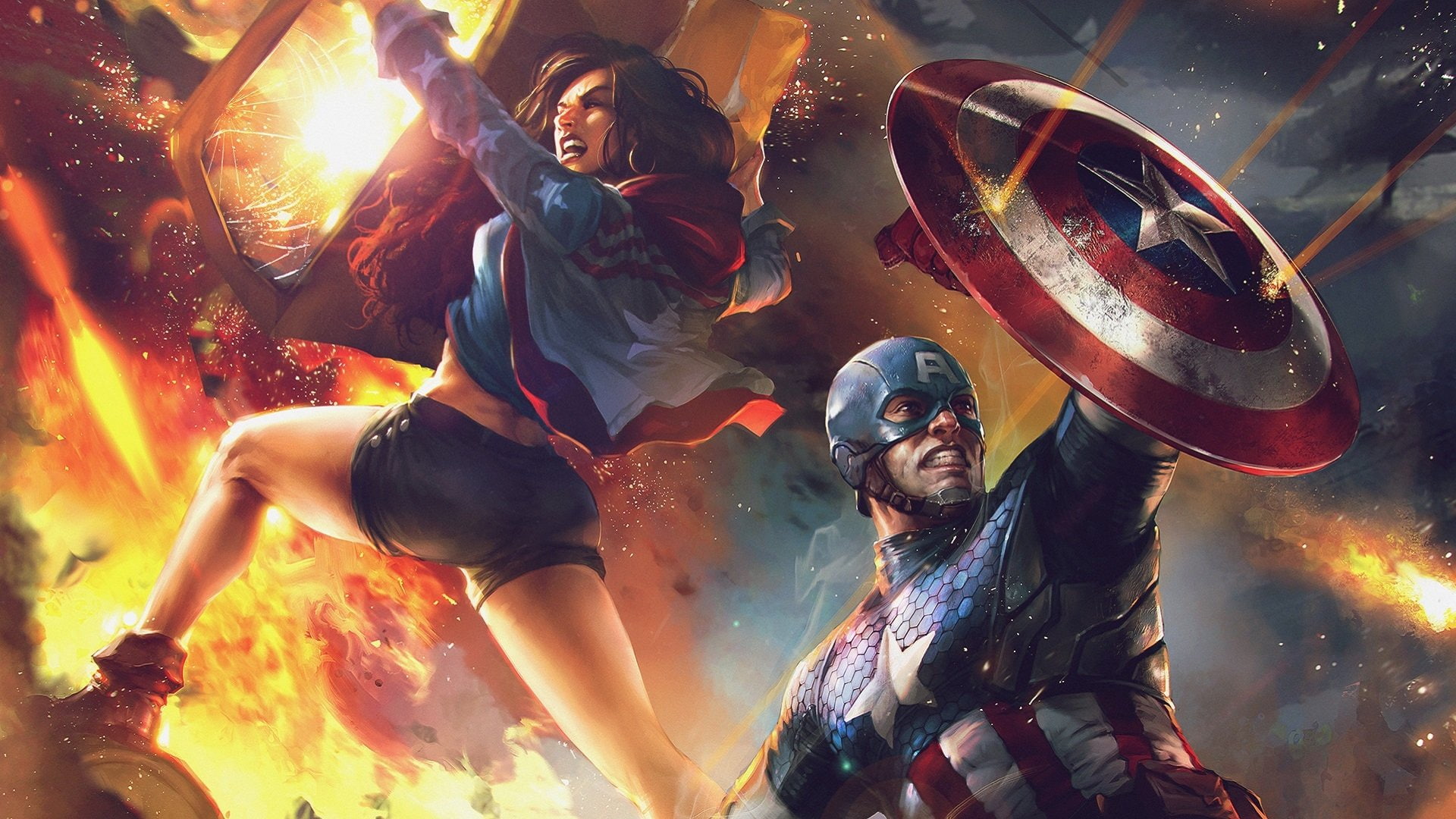 Miss America (Marvel Comics), clothing, Shorts, adult, America Chavez, night, Marvel Comics, Girl, men, two people, Helmet, young adult, Jacket, women, HD Wallpaper