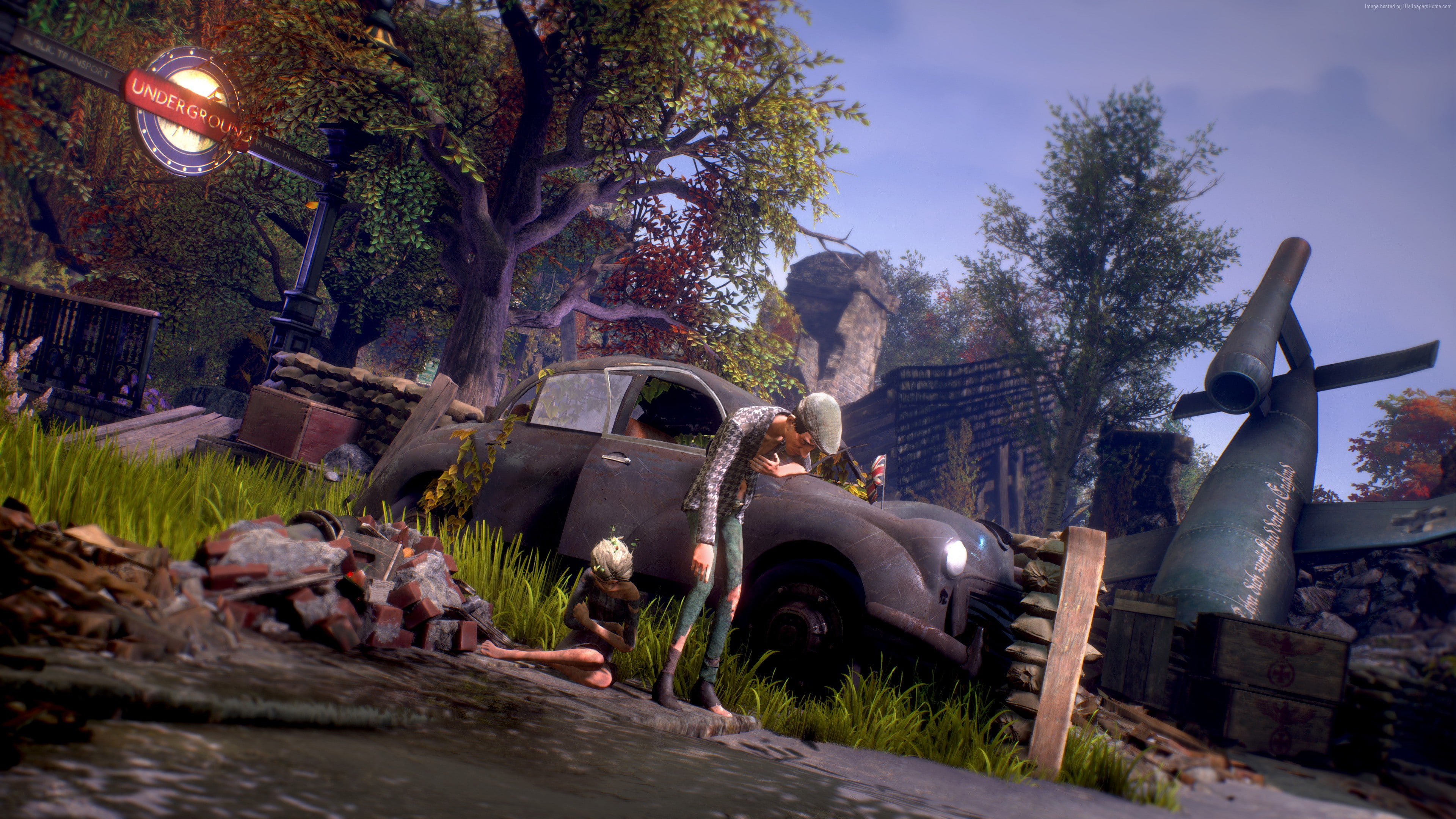built structure, sky, plant, history, tree, E3 2018, screenshot, outdoors, damaged, no people, solid, building exterior, We Happy Few, the past, 4K, 4K, HD Wallpaper