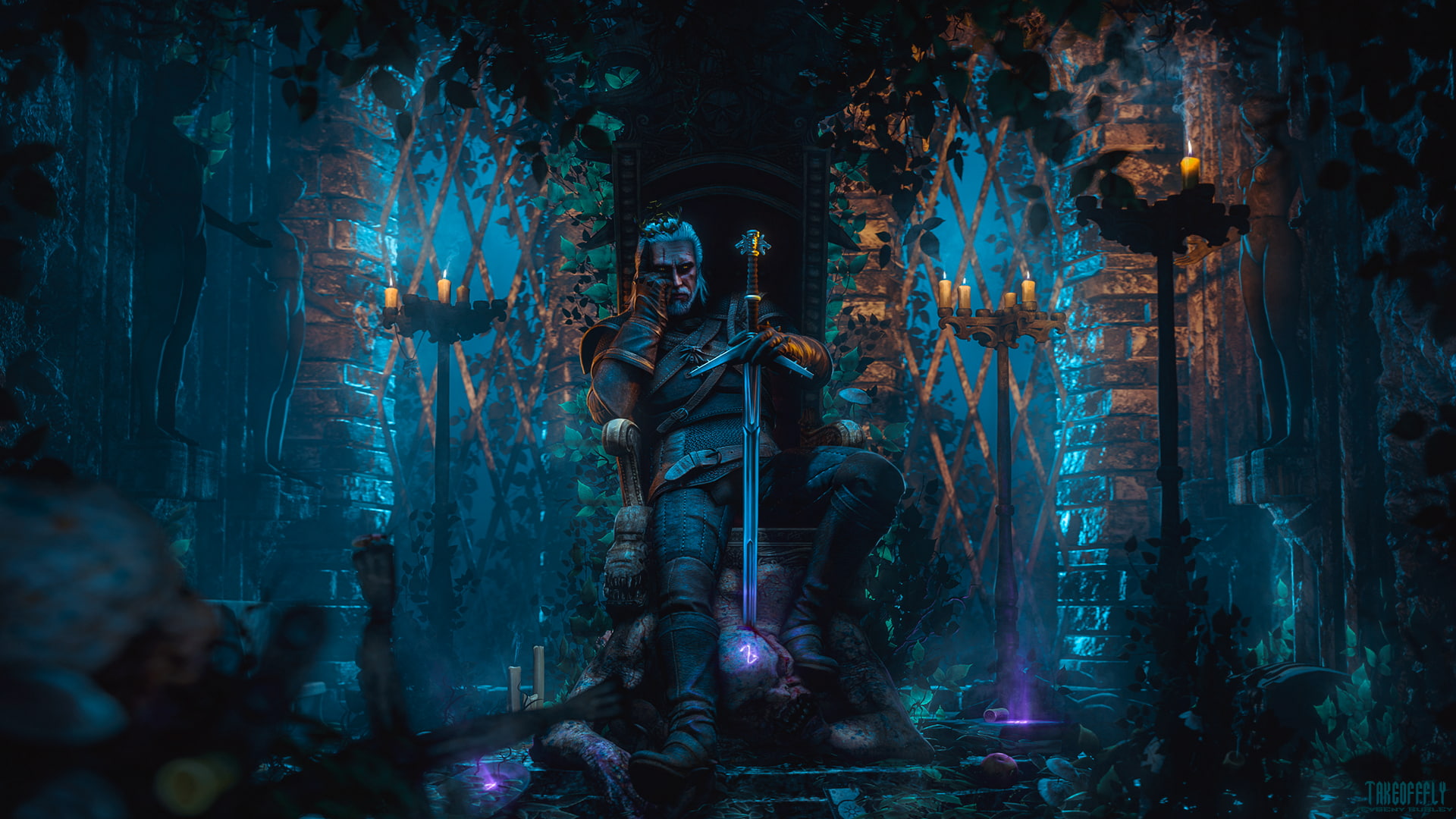 white hair, sword, Geralt of Rivia, The Witcher, 1080P, The Witcher 3: Wild Hunt, video games, HD Wallpaper