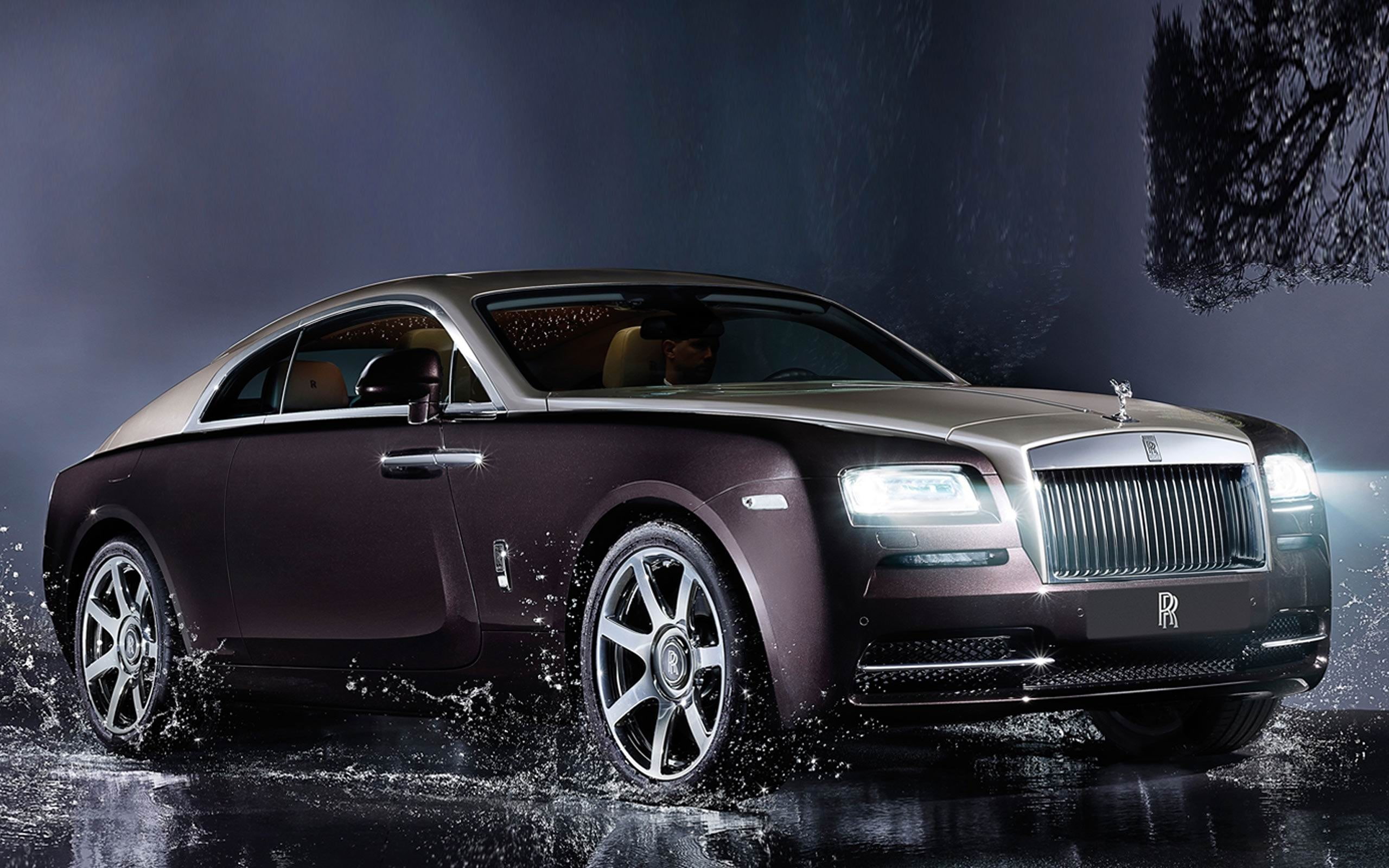 wraith, benz, mercedes, auto, wet, desktop, purple, dark, transportation, royce, hd, land vehicle, storm, indoors, nature, rain, rolls, night, HD Wallpaper
