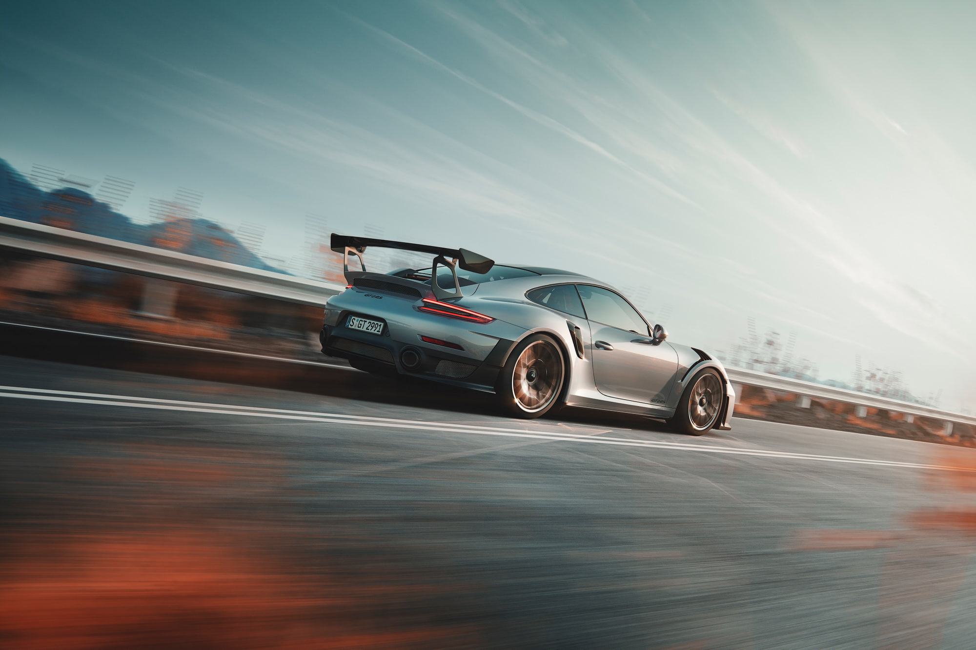 motion, porsche 911 gt2 r, road, hd, speed, on the move, no people, motor vehicle, artist, day, mode of transportation, nature, sunlight, 1080P, retro styled, HD Wallpaper