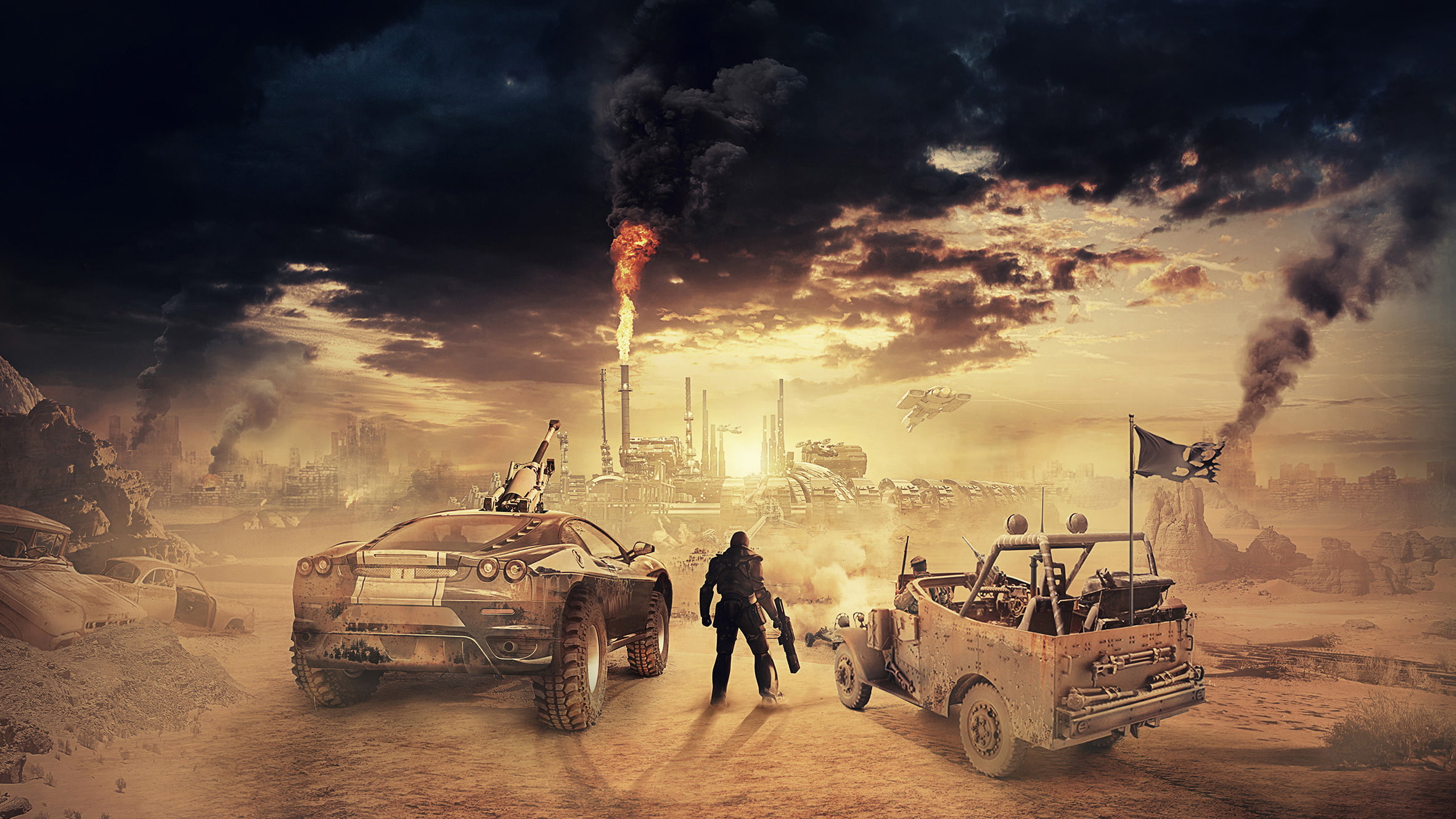 transportation, cloud - sky, construction machinery, army, armed forces, artist, car, mode of transportation, machinery, smoke - physical structure, government, HD Wallpaper