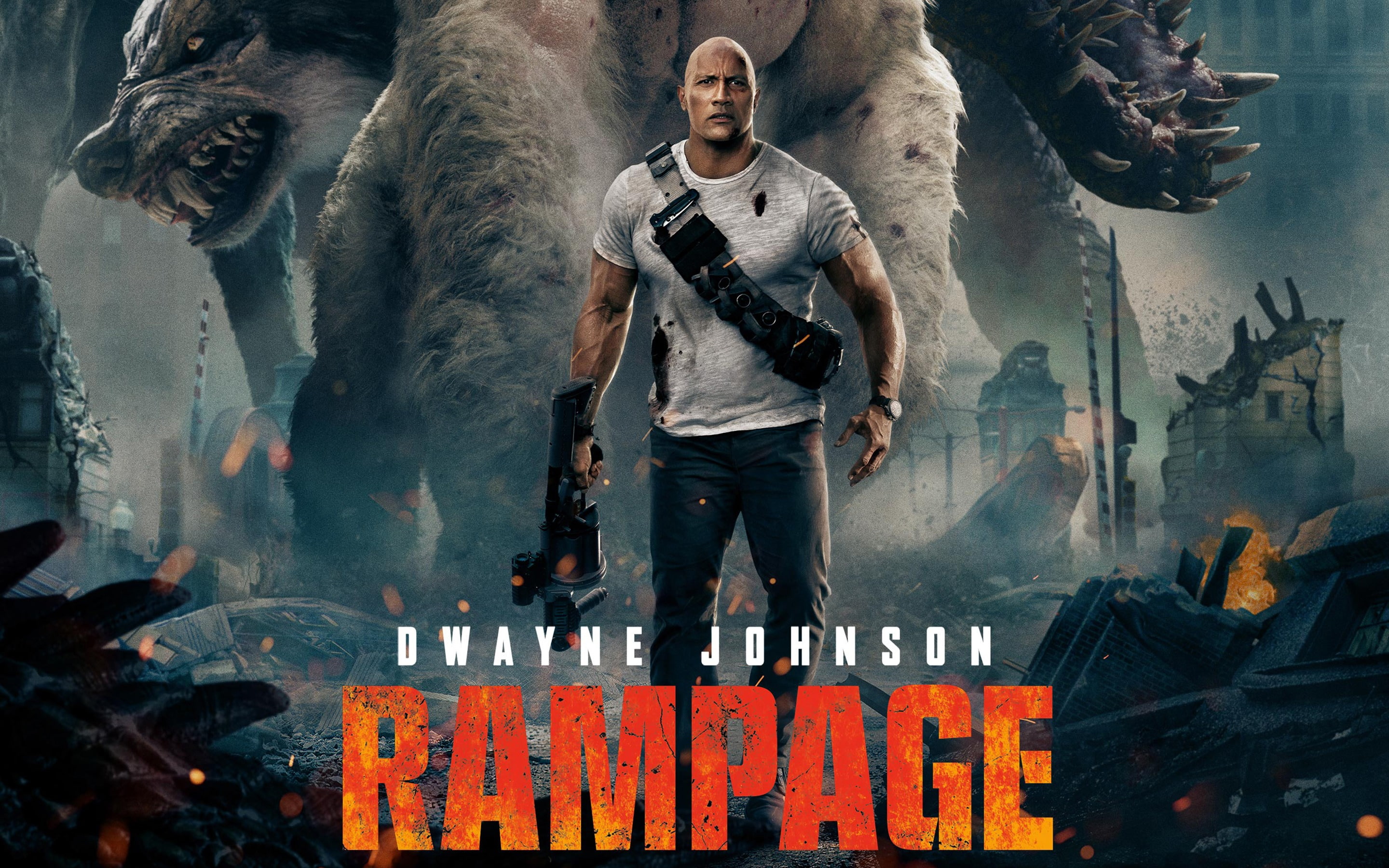 smoke - physical structure, dwayne, johnson, looking at camera, script, casual clothing, men, western script, rampage, text, real people, one person, portrait, HD Wallpaper