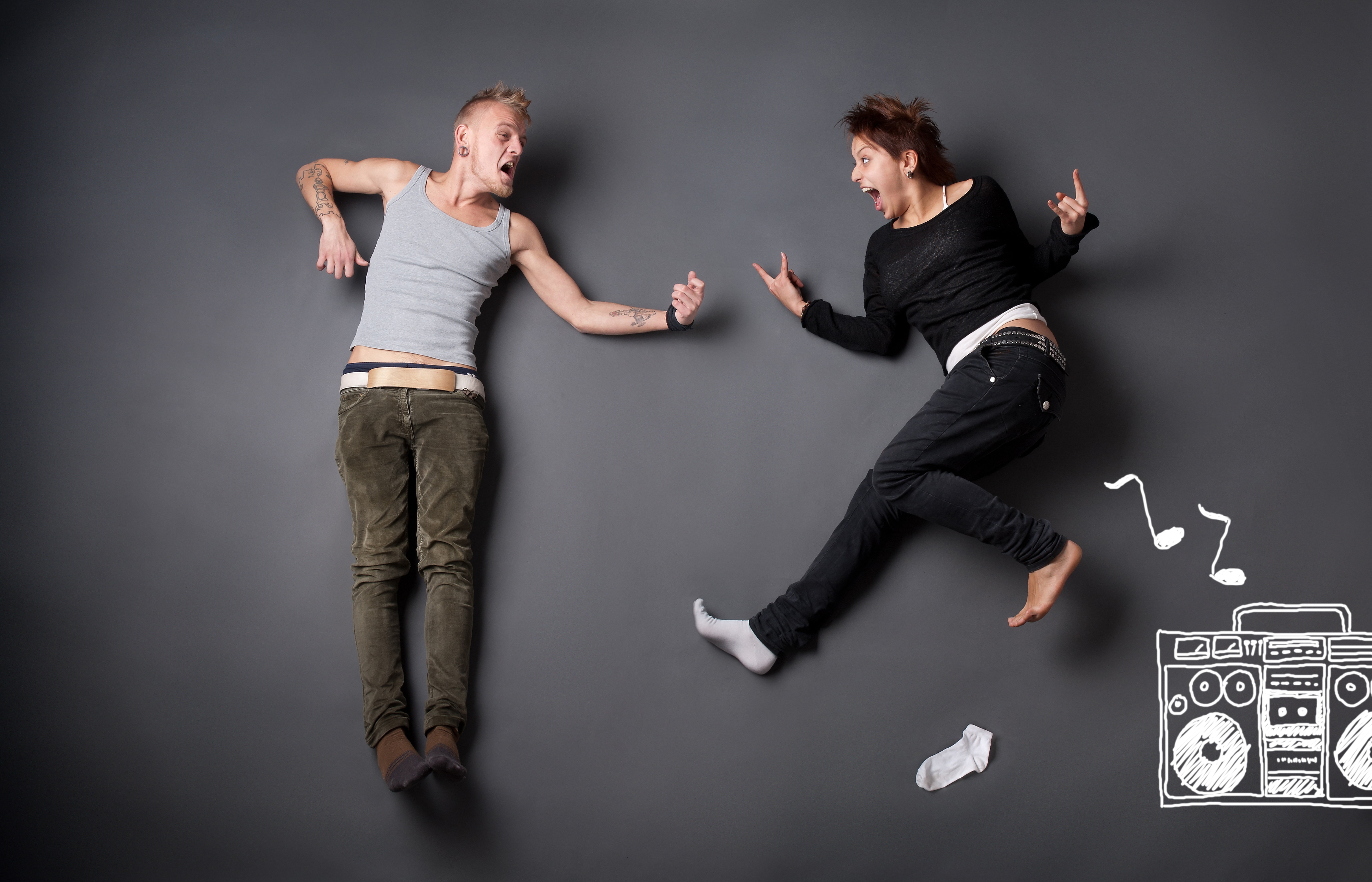 young men, tape, men, young adult, figure, jump, togetherness, s, gray, black background, couple - relationship, creative, studio shot, conflict, girl, HD Wallpaper