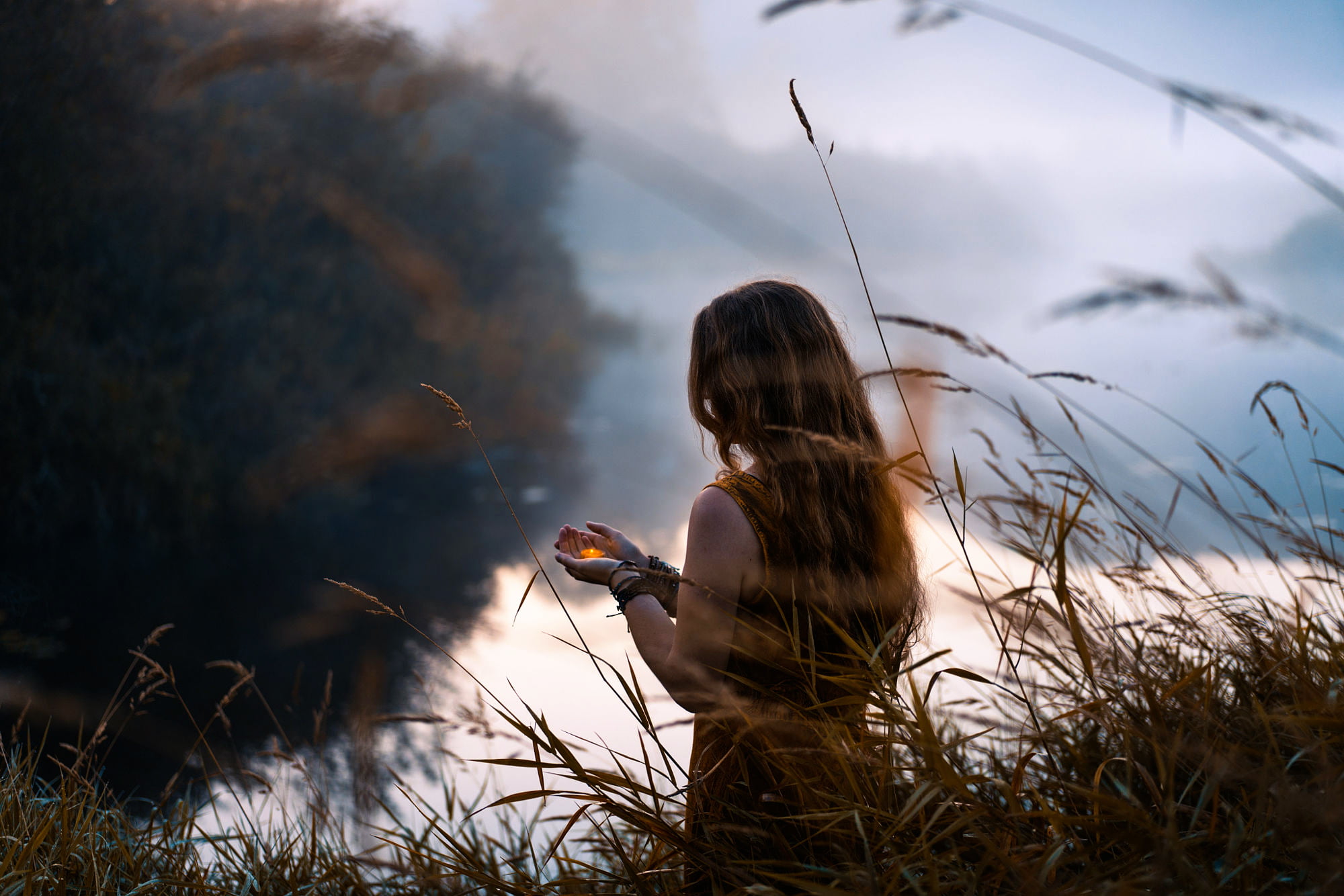real people, candle, young women, Lizzy Gadd, cloud - sky, sky, long hair, morning, nature, river, plant, beauty in nature, 1080P, grass, teenager, hairstyle, HD Wallpaper
