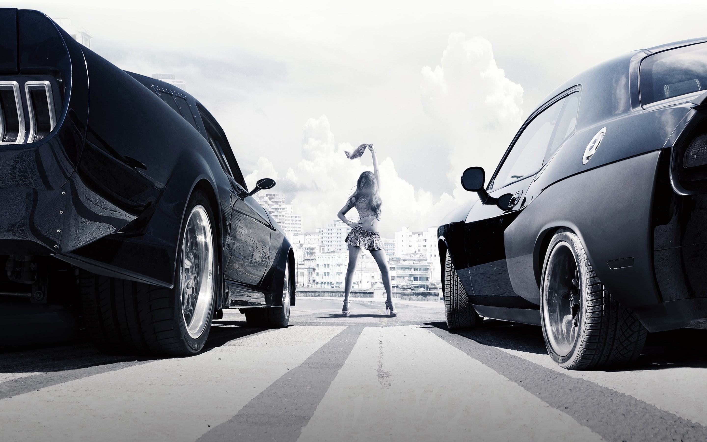 side view, nature, standing, sky, luxury, wheel, journey, cloud - sky, Movie, one person, 2K, road, women, land vehicle, car, motor vehicle, The Fate of the Furious, HD Wallpaper