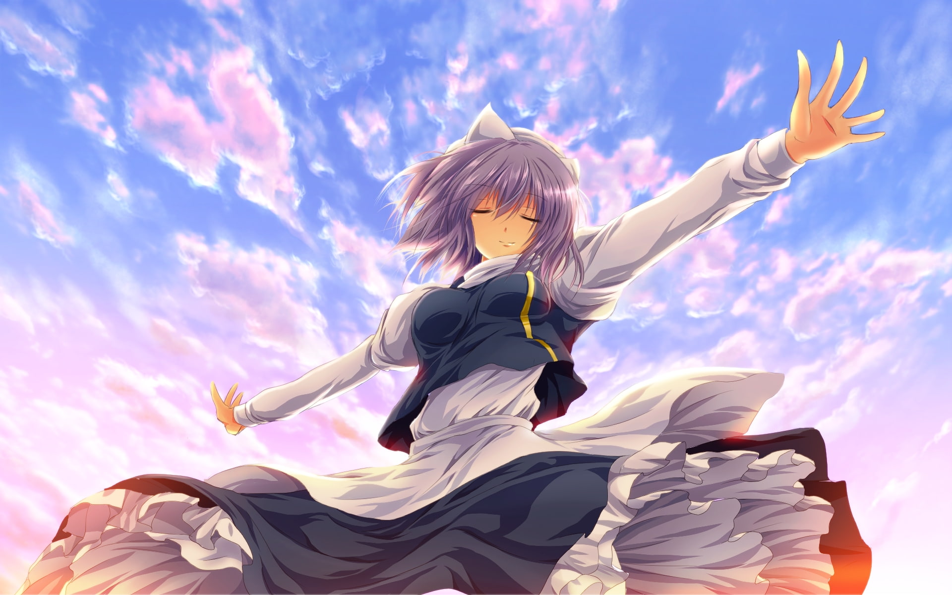 nekominase, hair, 1080P, purple, sky, whiterock, touhou, dress, letty, clouds, HD Wallpaper