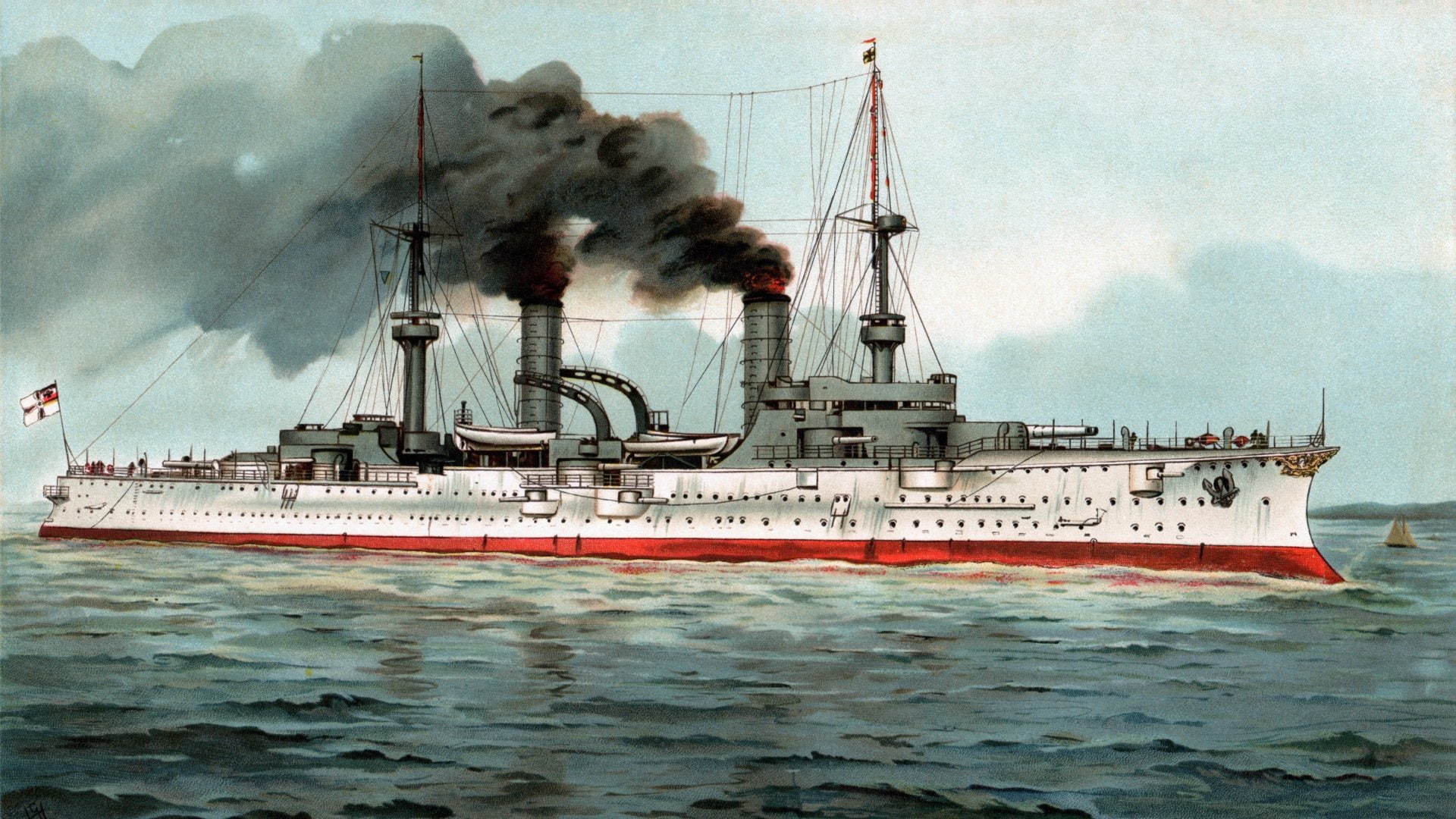Warship, German Navy, Cruiser, SMS Fürst Bismarck (1897), 1080P, Warships, HD Wallpaper