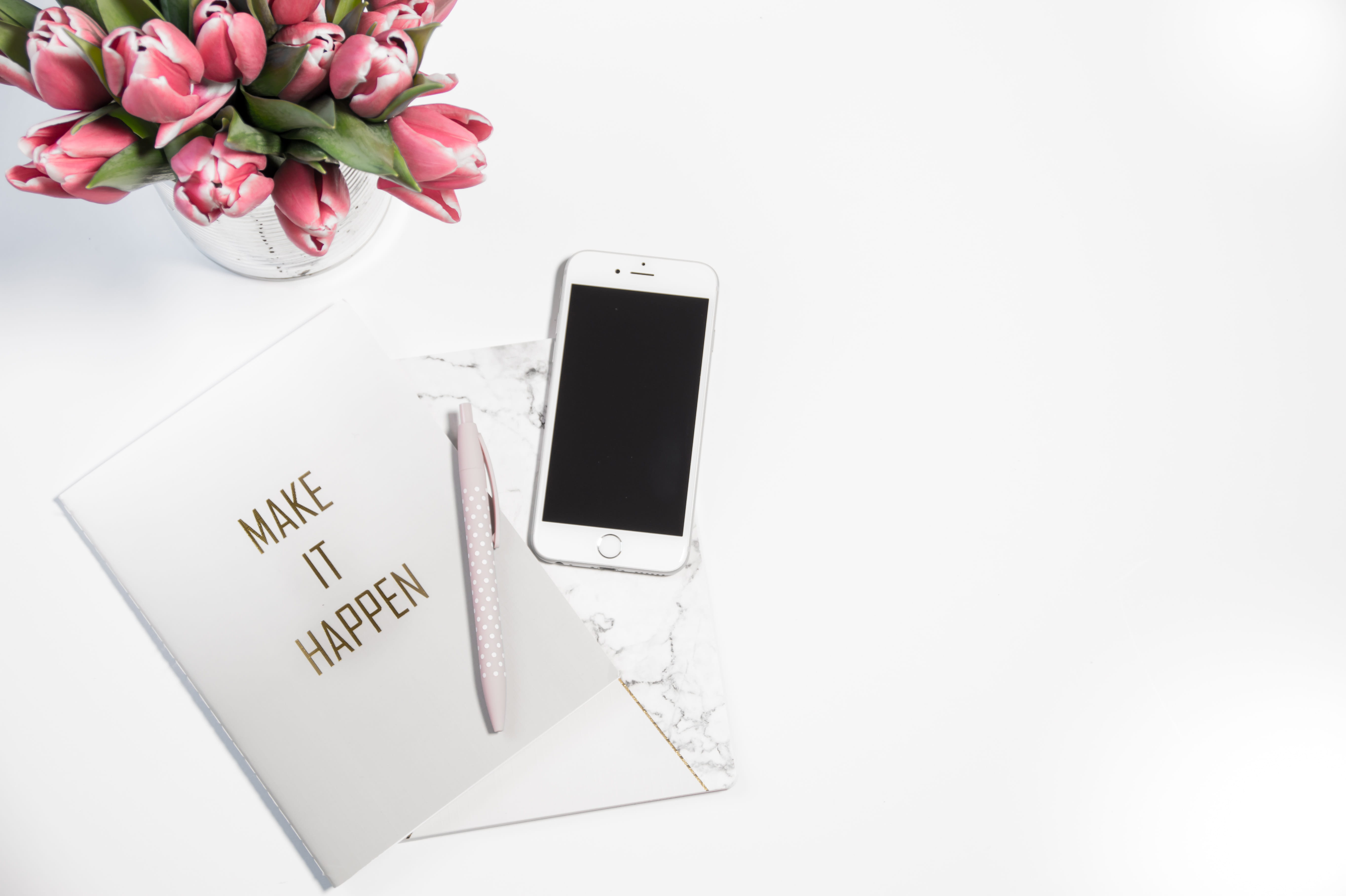 plant, table, beauty in nature, white background, notebook, near, mobile phone, message, no people, technology, bouquet, wireless technology, flowers, tulip, HD Wallpaper