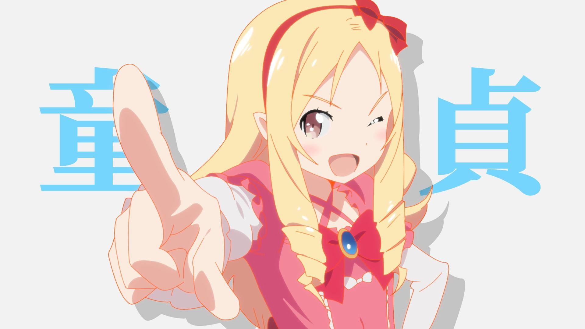 men, studio shot, representation, elf, anime, eromangasensei, adult, holding, nature, business, cute, yamada, text, one person, front view, sign, eromanga, HD Wallpaper