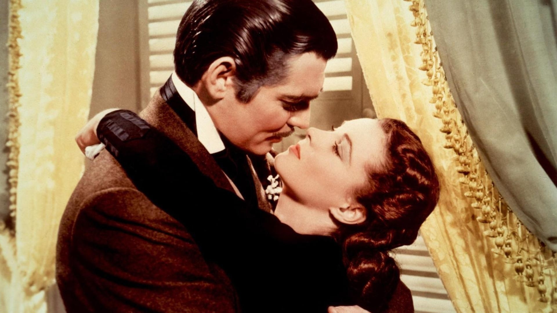 Love, embrace, art, wind, 1080P, people, gable, hd, vivien, actors, movies, gone, leigh, clark, HD Wallpaper