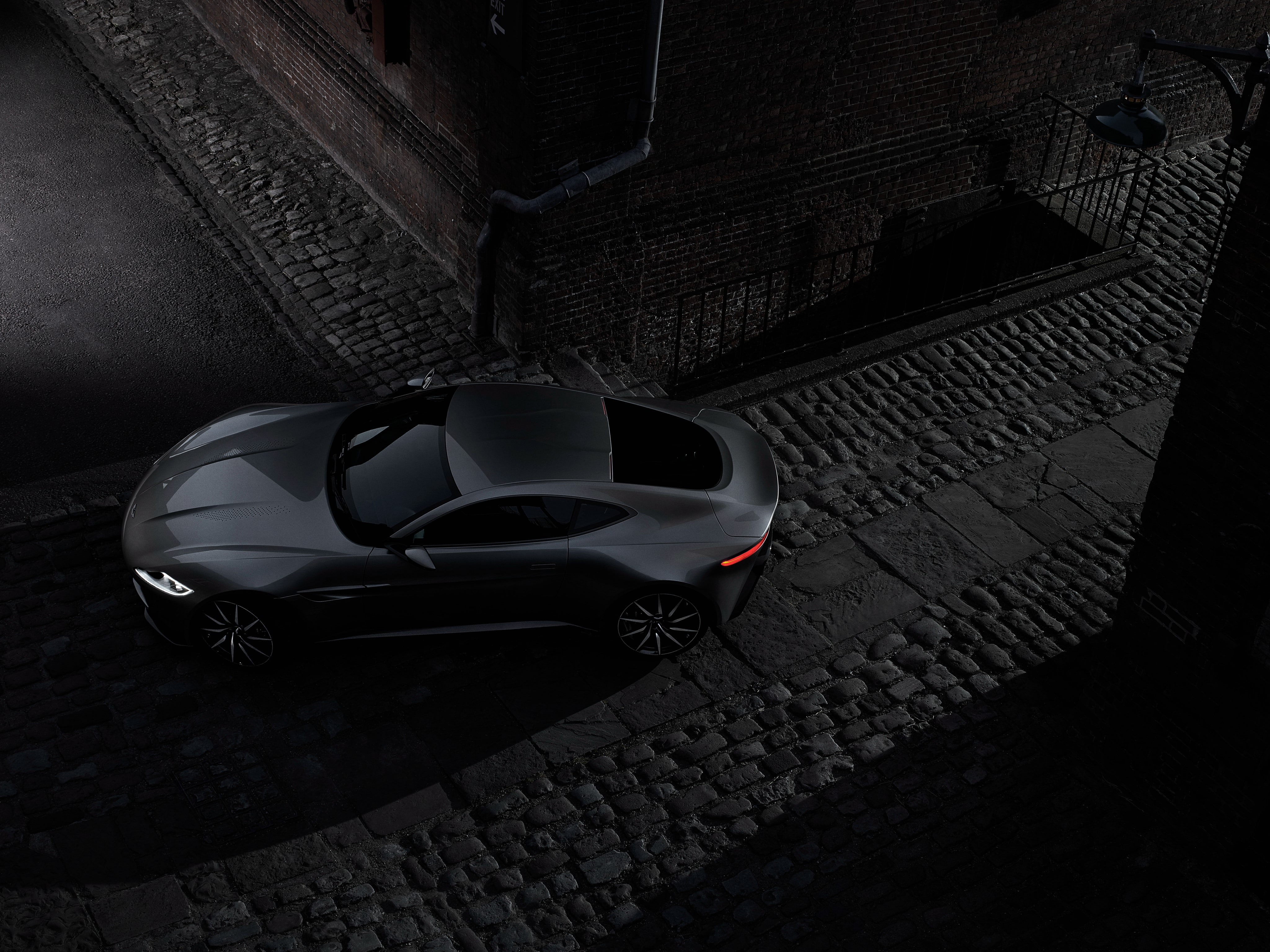 outdoors, stationary, building exterior, cobblestone, architecture, motion, Db10, street, Aston martin, motor vehicle, travel, land vehicle, Top view, 4K, HD Wallpaper